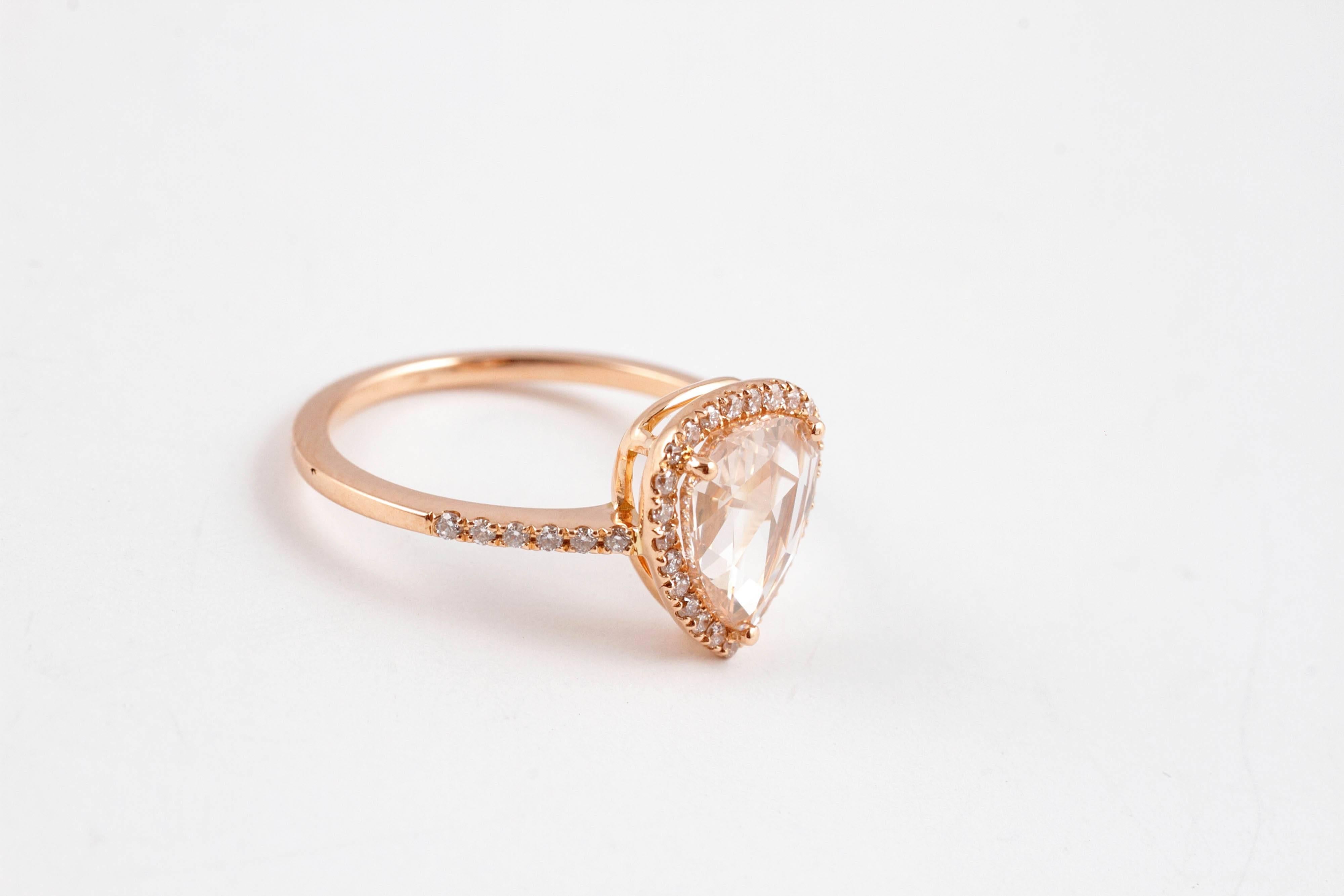 Rose Gold Rose Cut Diamond Ring In Good Condition In Dallas, TX