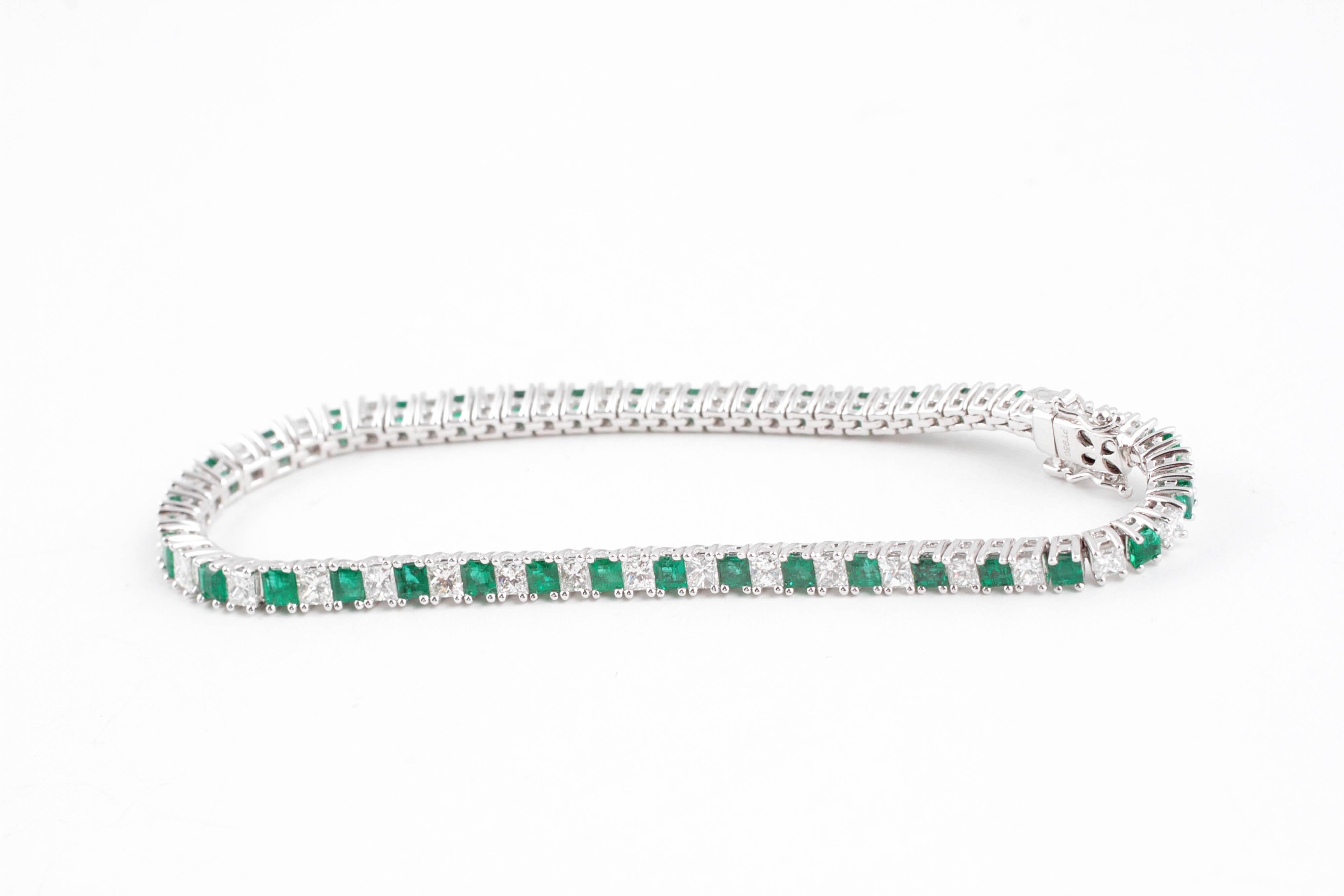 Platinum 2.55 Carat Emerald 3.75 Carat Diamond Bracelet 2