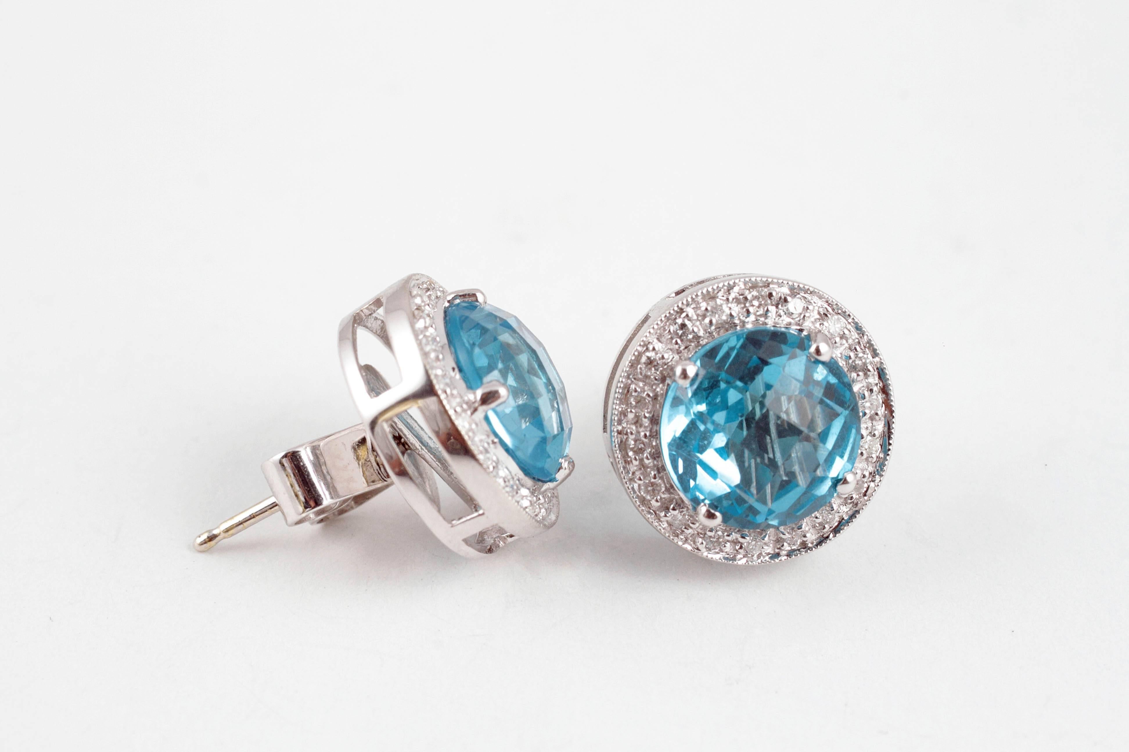 Bright Blue Topaz Diamond Earrings In Excellent Condition In Dallas, TX