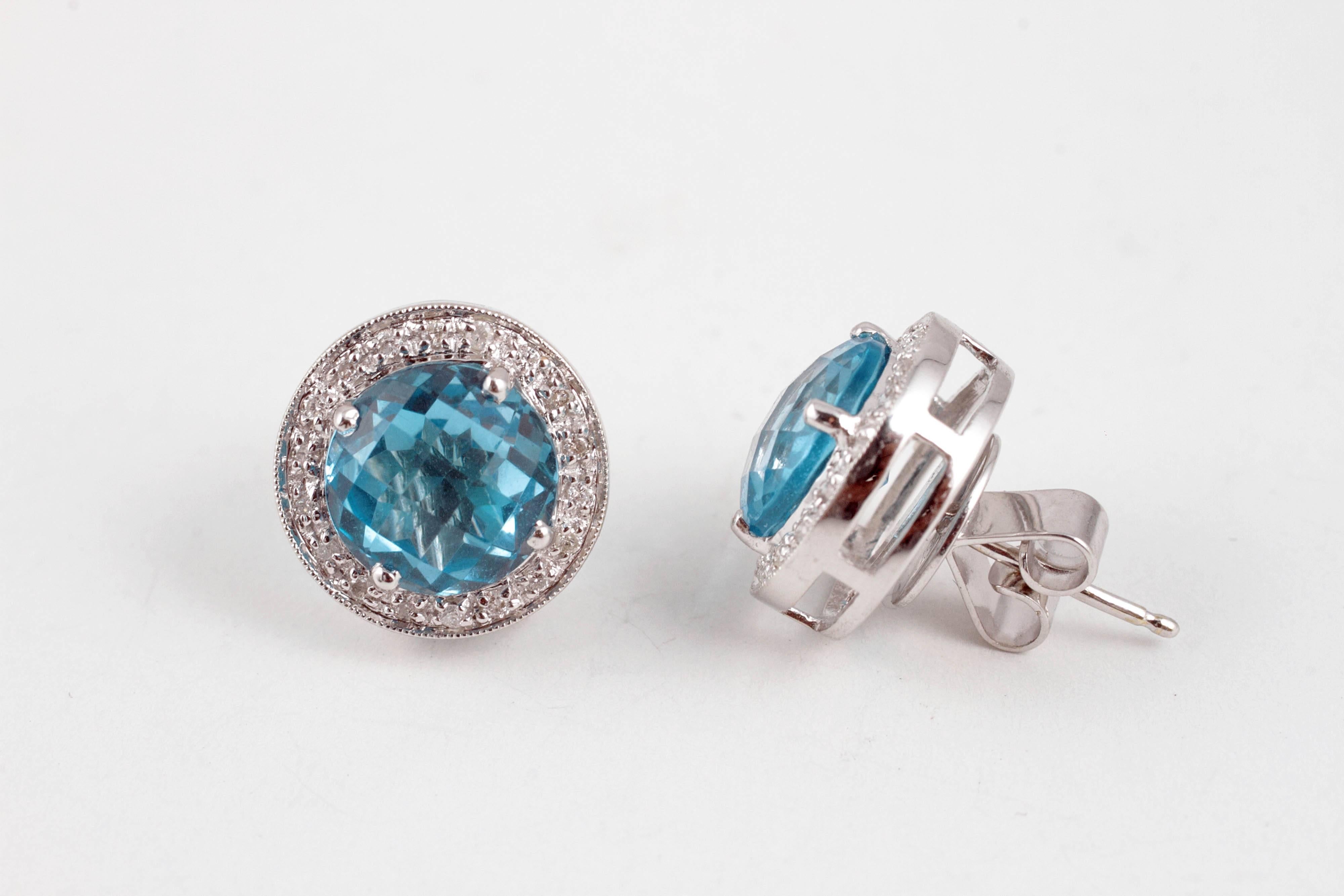 Women's Bright Blue Topaz Diamond Earrings