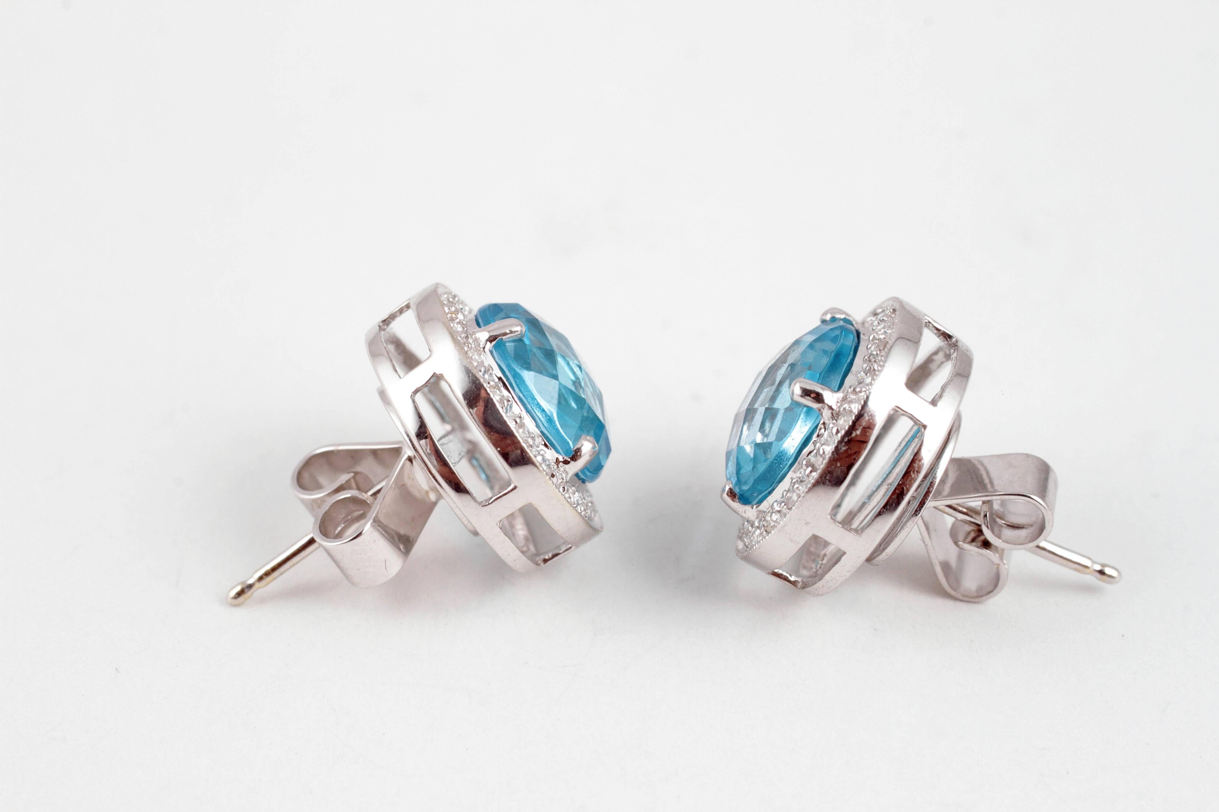 Bright Blue Topaz Diamond Earrings 1