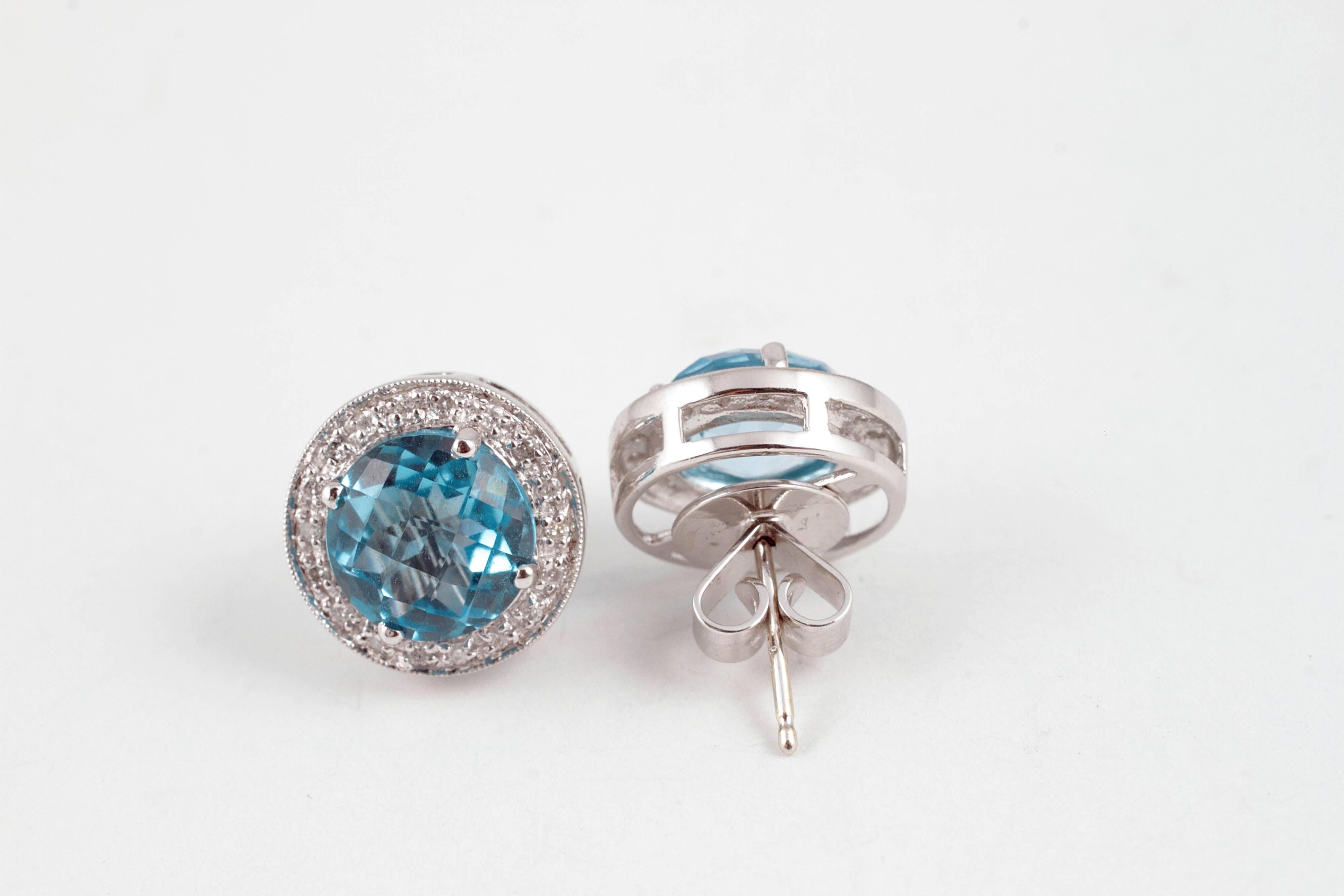 Bright Blue Topaz Diamond Earrings 2