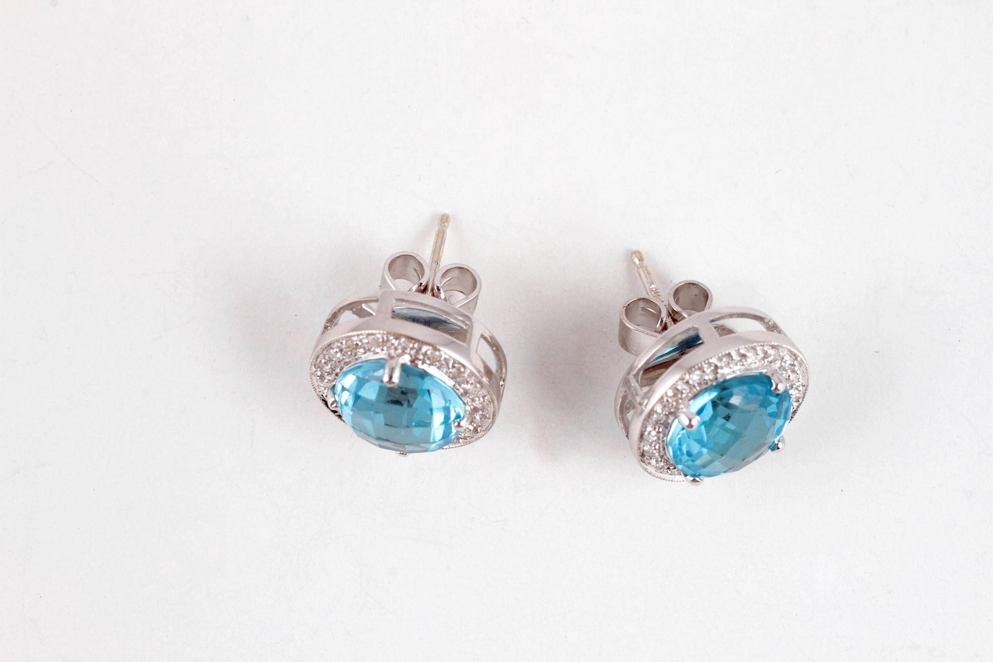 Bright Blue Topaz Diamond Earrings 3