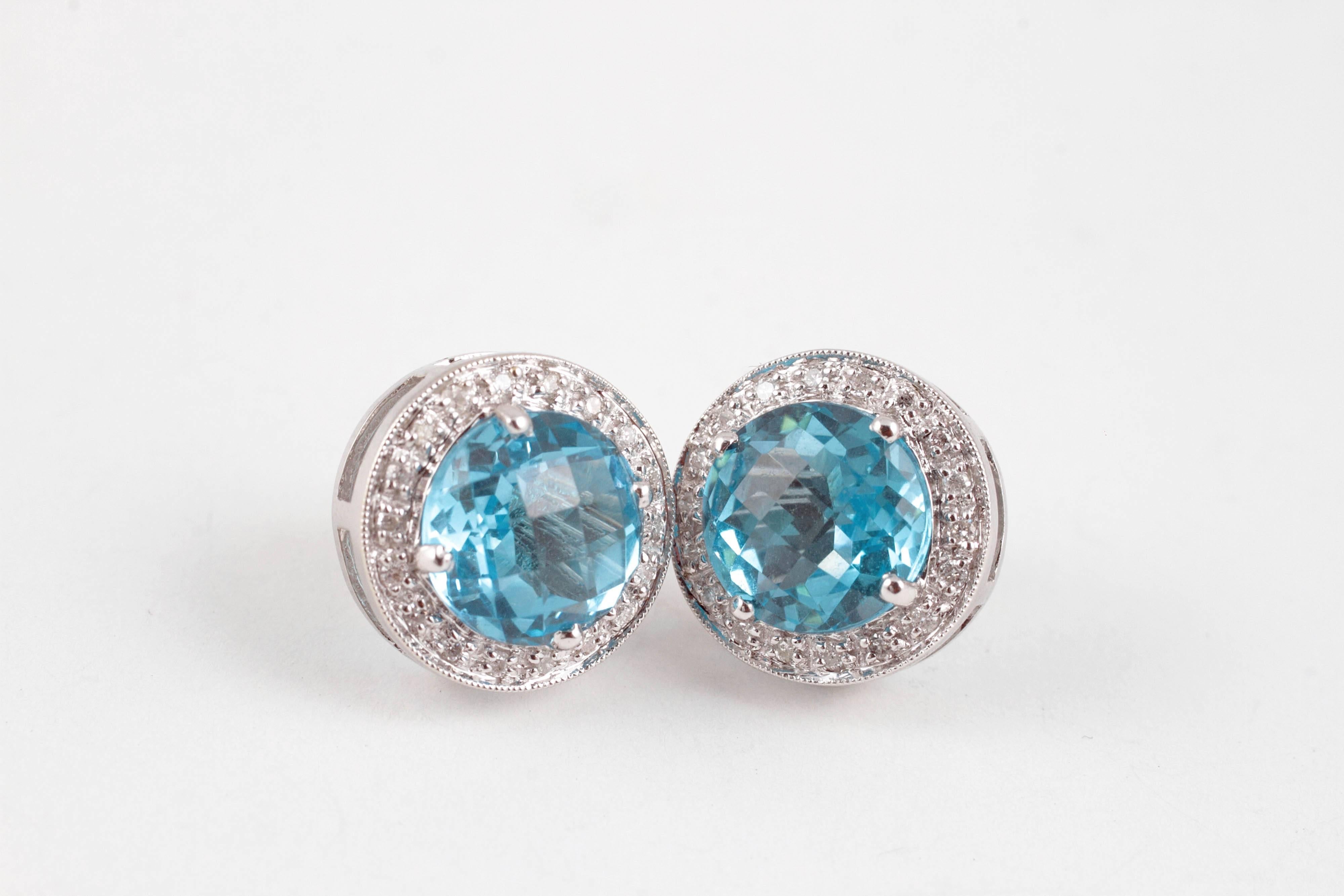 Bright Blue Topaz Diamond Earrings 4