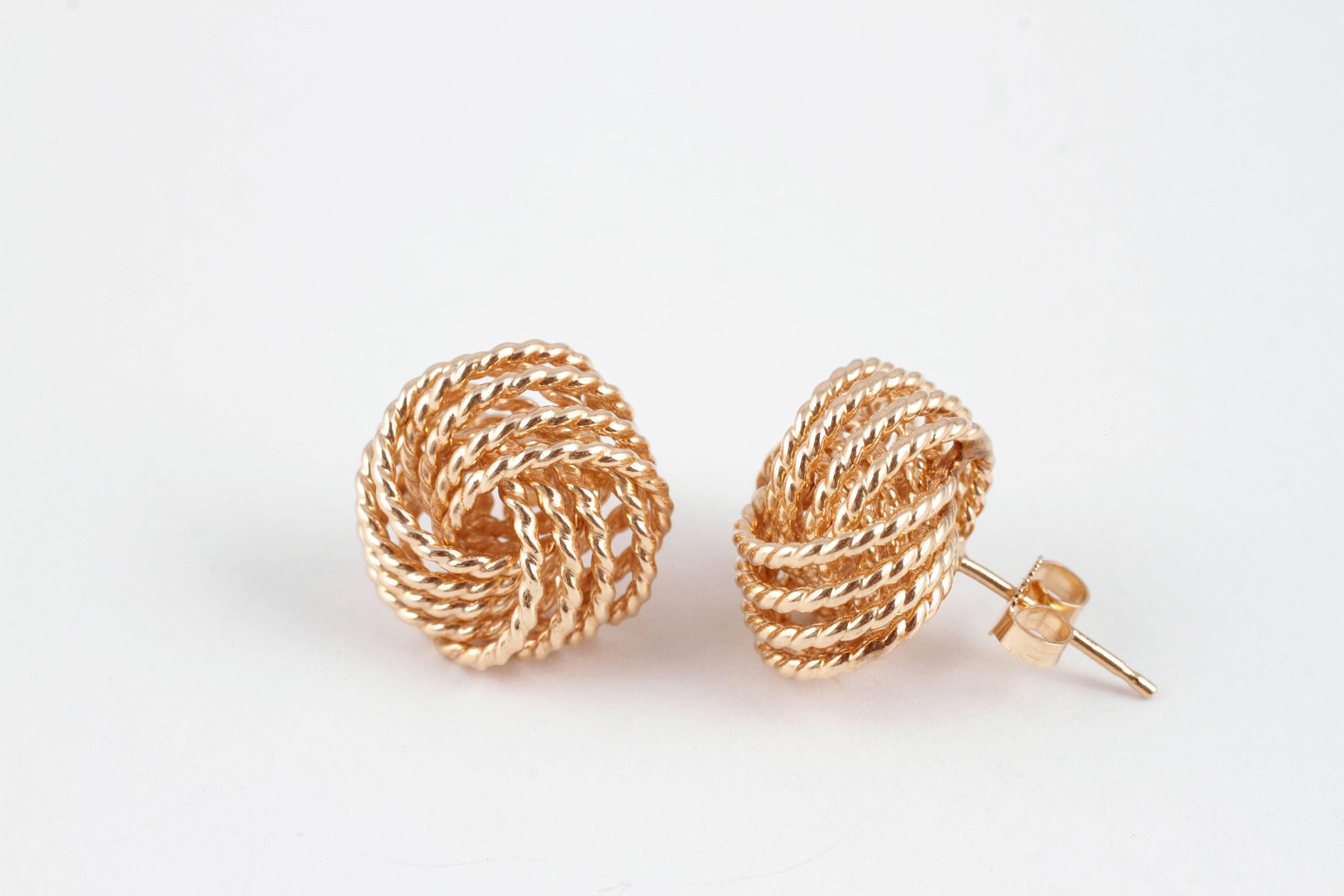 Women's or Men's Yellow Gold Knot Earrings