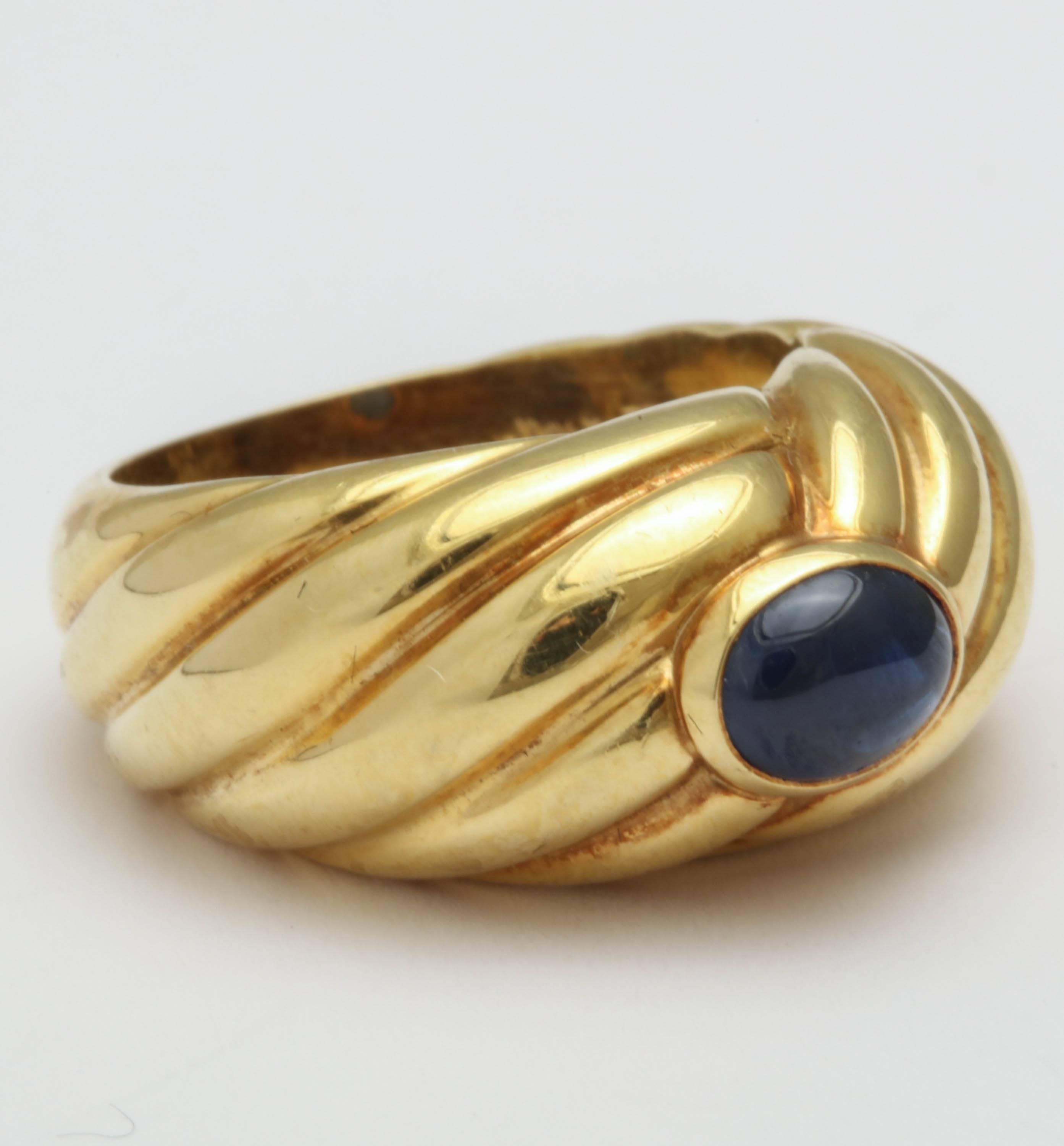 Contemporary  Cabochon Sapphire and Yellow Gold Ring signed Fred