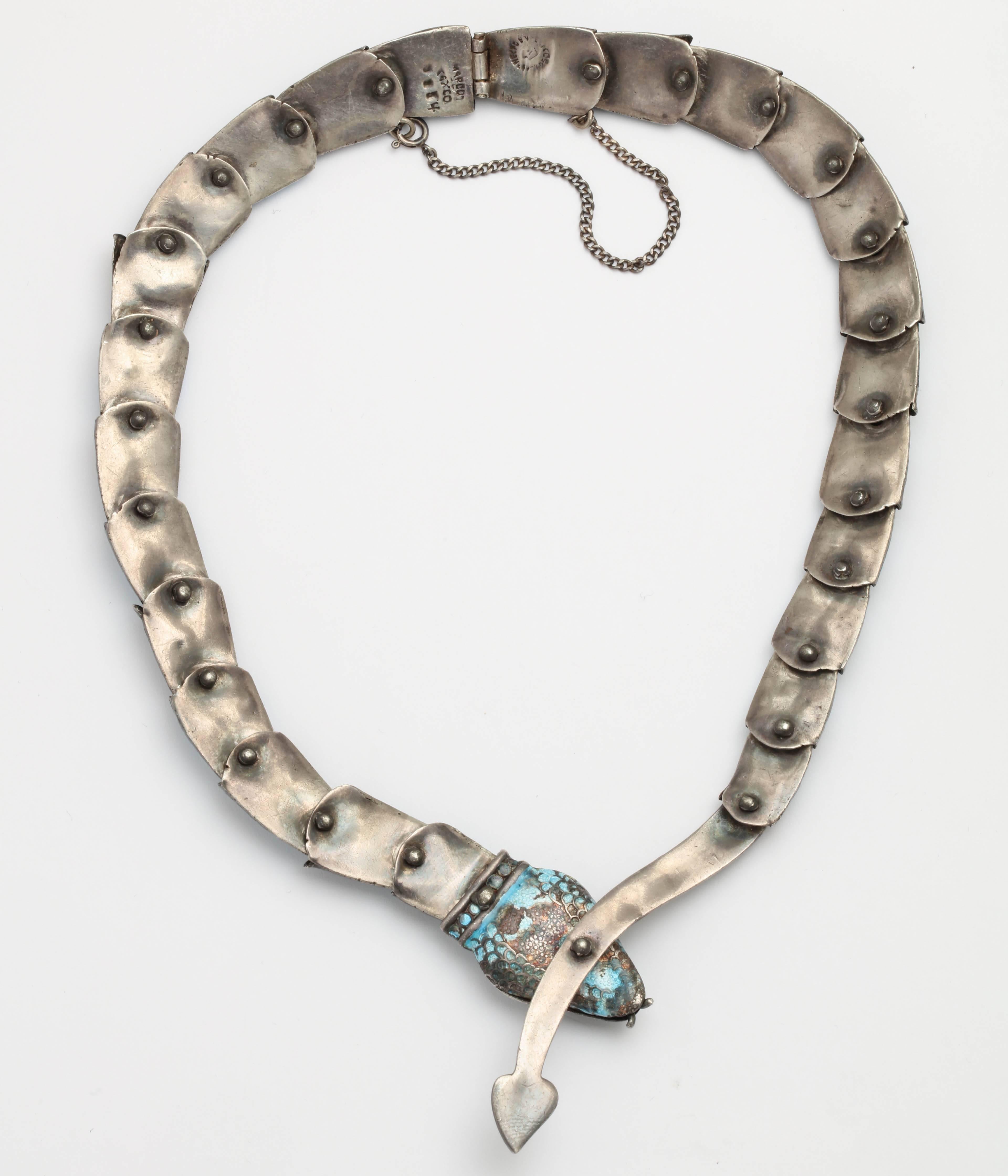 Margot Reticulated Silver and Enamel Serpent Necklace In Excellent Condition For Sale In New York, NY
