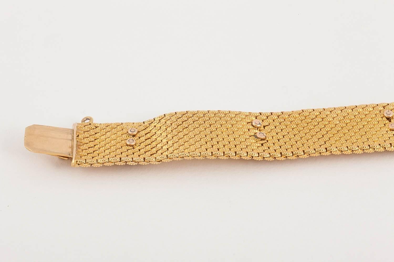 Bracelet in 18 Karat Gold with Sapphire & Diamond Trefoils, French circa 1880 For Sale 1