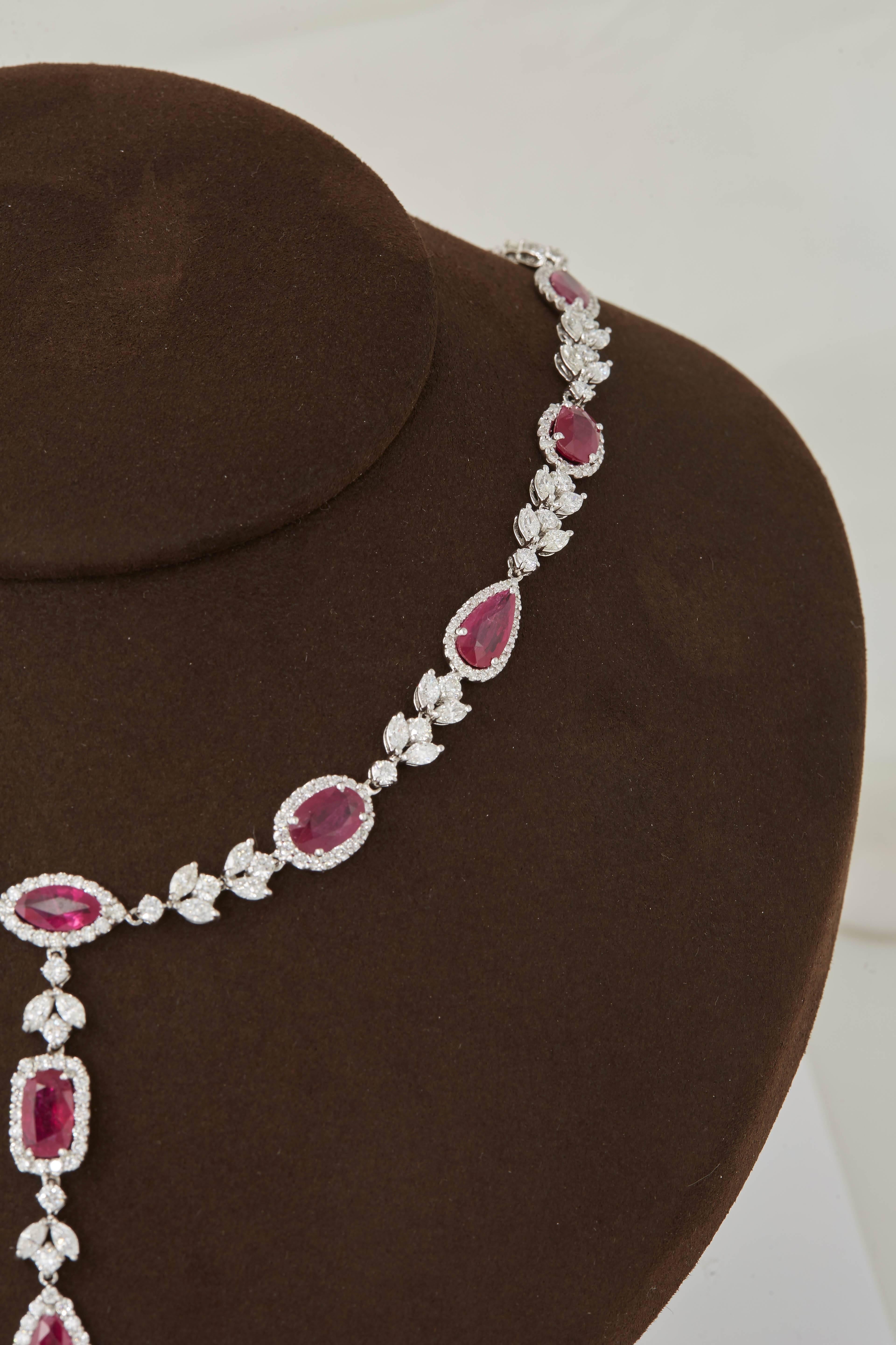 Women's Multi Shape Ruby and Diamond Drop Necklace