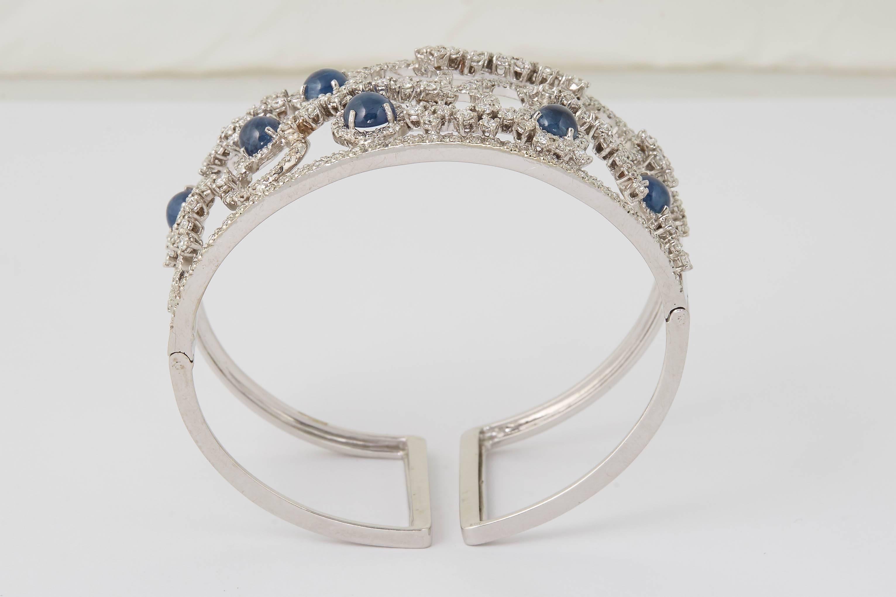 Women's or Men's Italian Sapphire and Diamond Cuff Bracelet For Sale