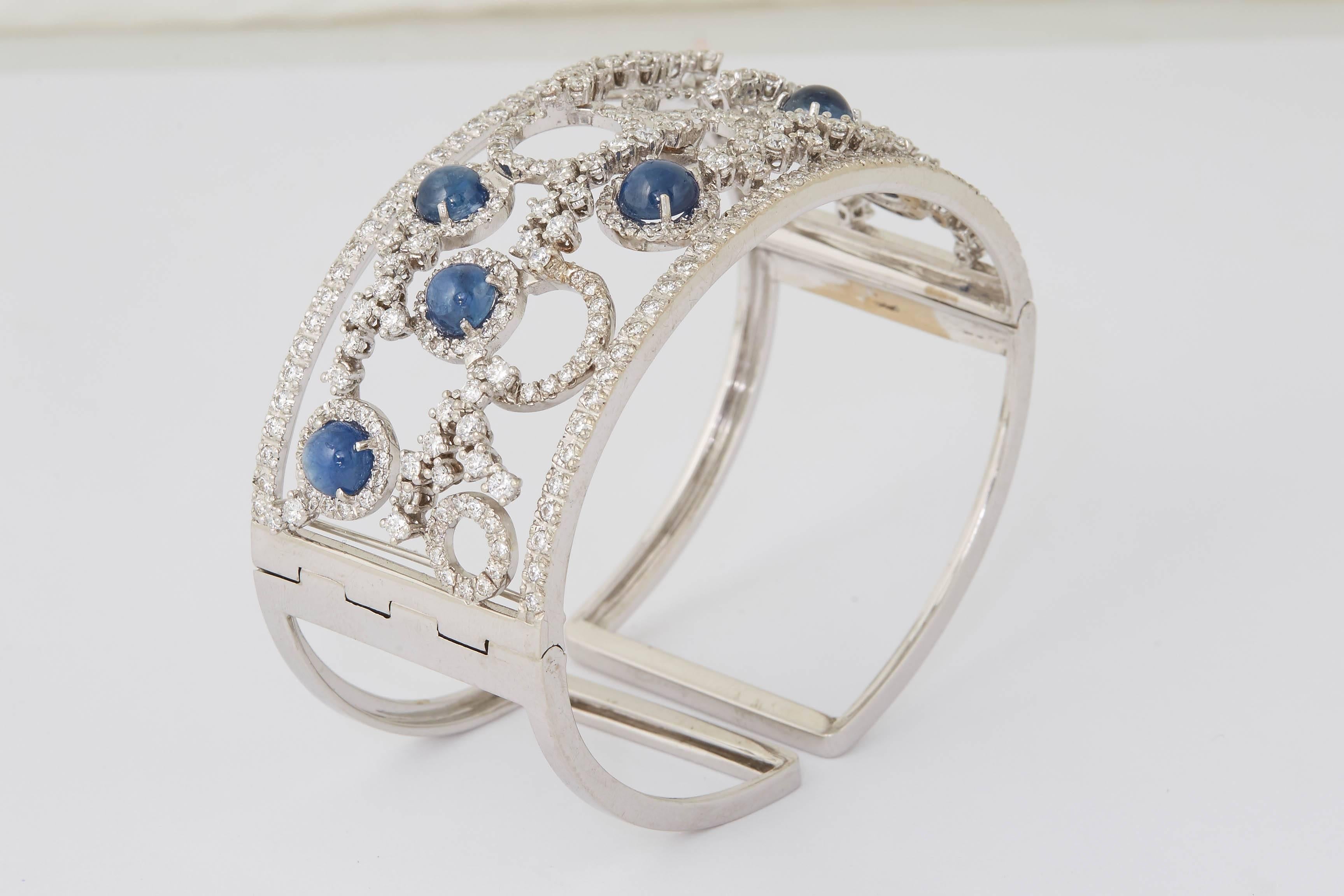 Italian Sapphire and Diamond Cuff Bracelet For Sale 1