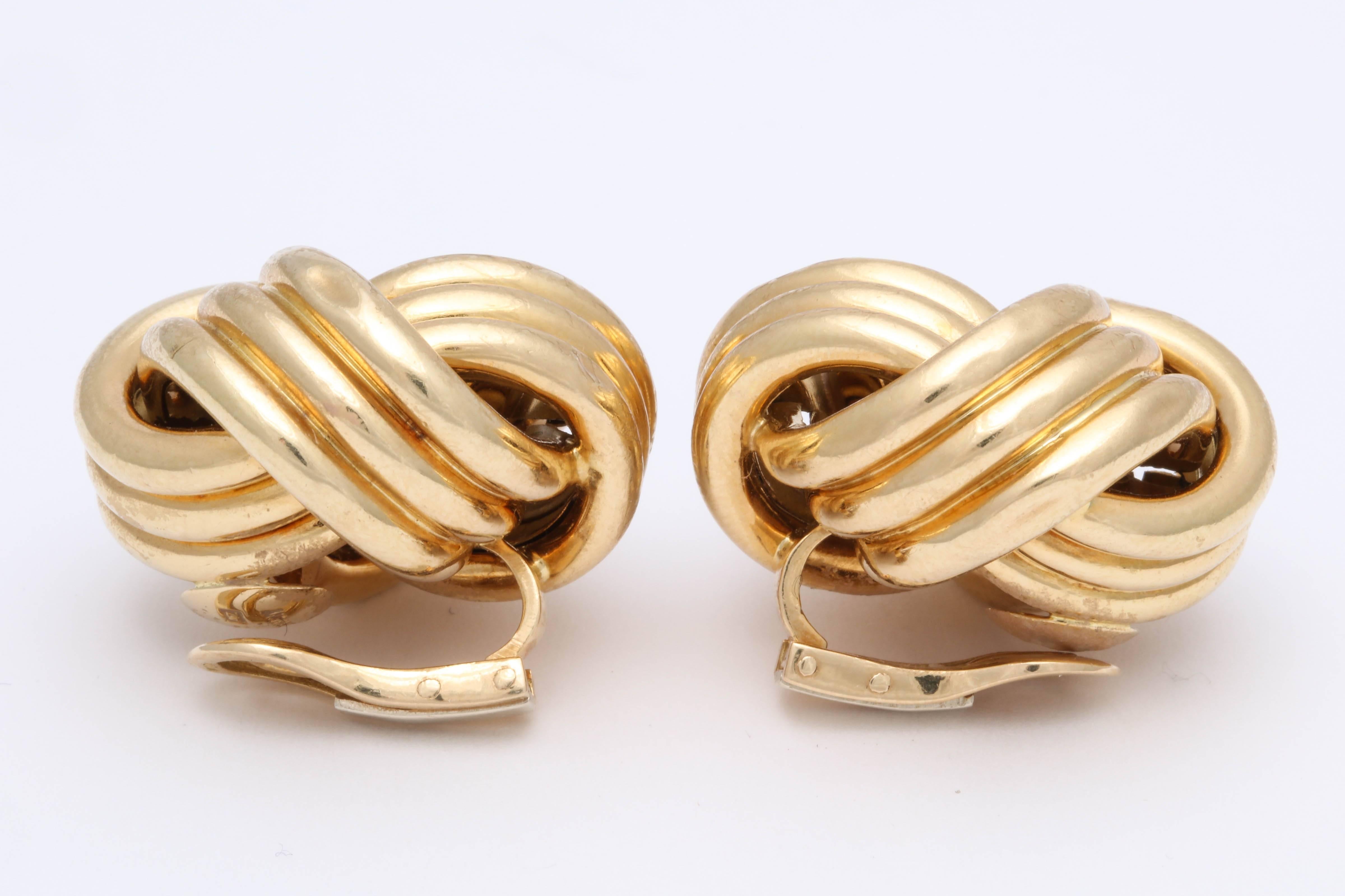 Women's Abel and Zimmerman 1960s Jumbo Lover's Knot Twist Textured Gold Earrings