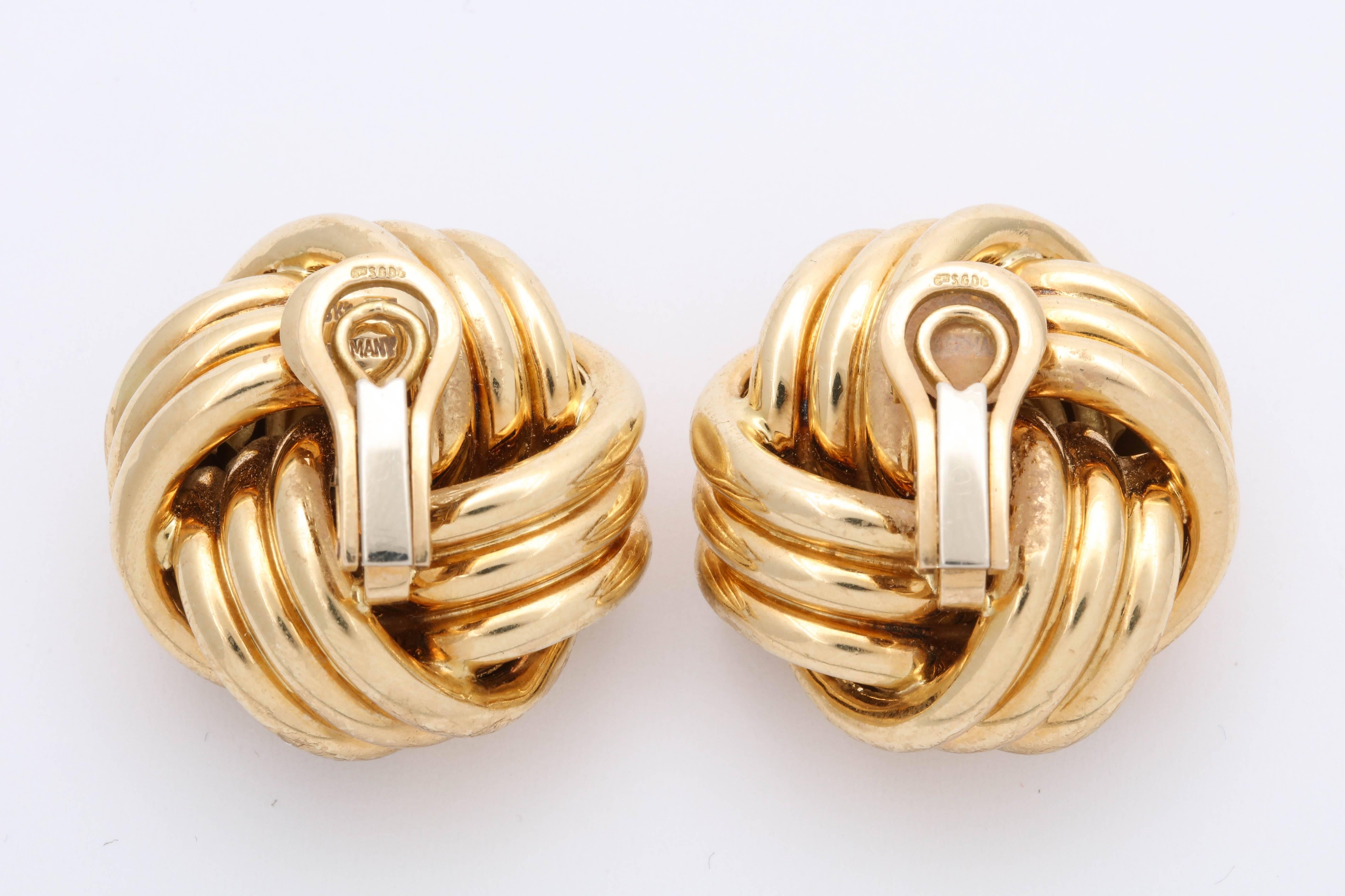 Abel and Zimmerman 1960s Jumbo Lover's Knot Twist Textured Gold Earrings 1