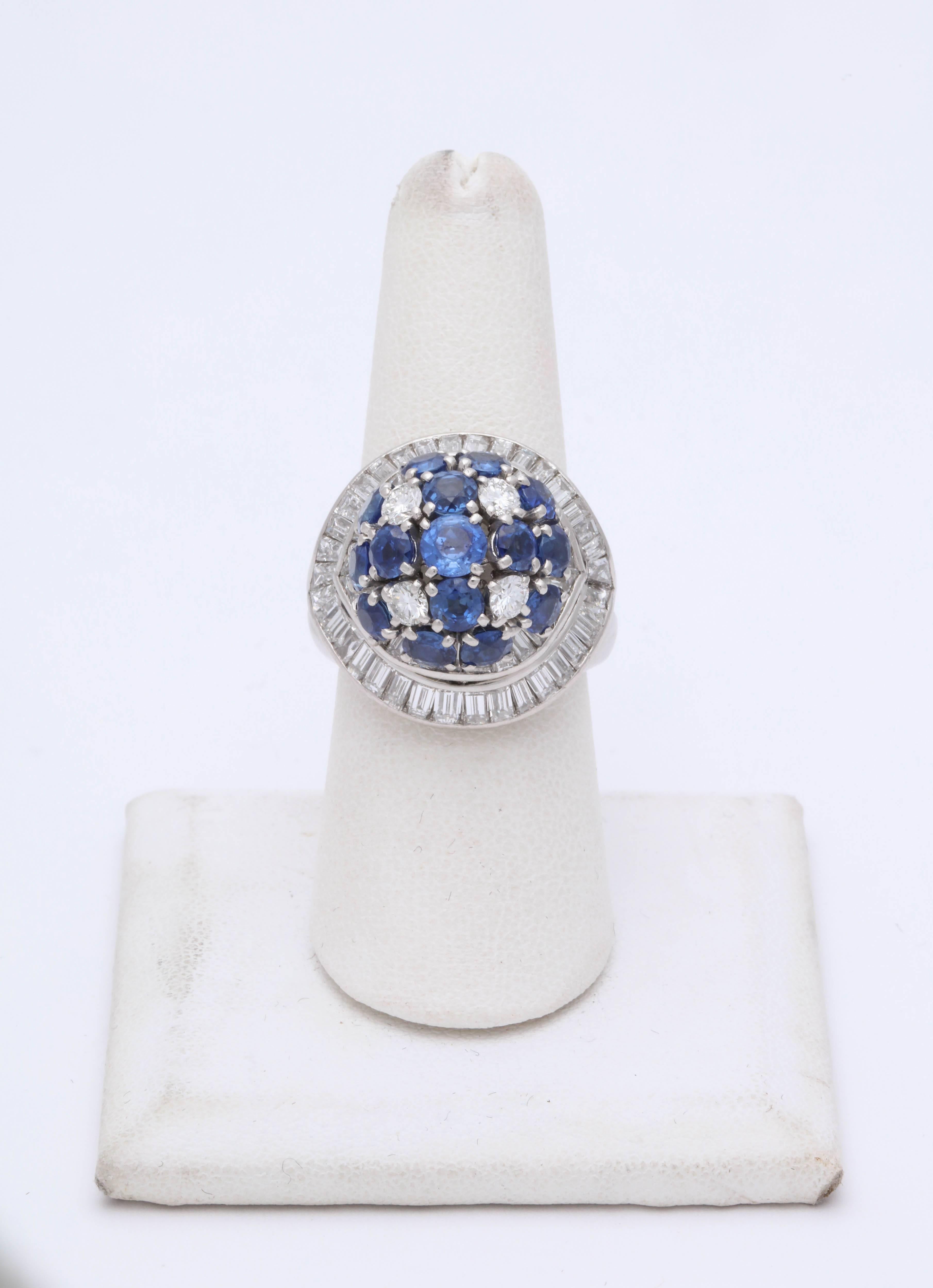 1950s Elegant Ballerina Style Sapphire with Baguette Diamonds Platinum Ring 3