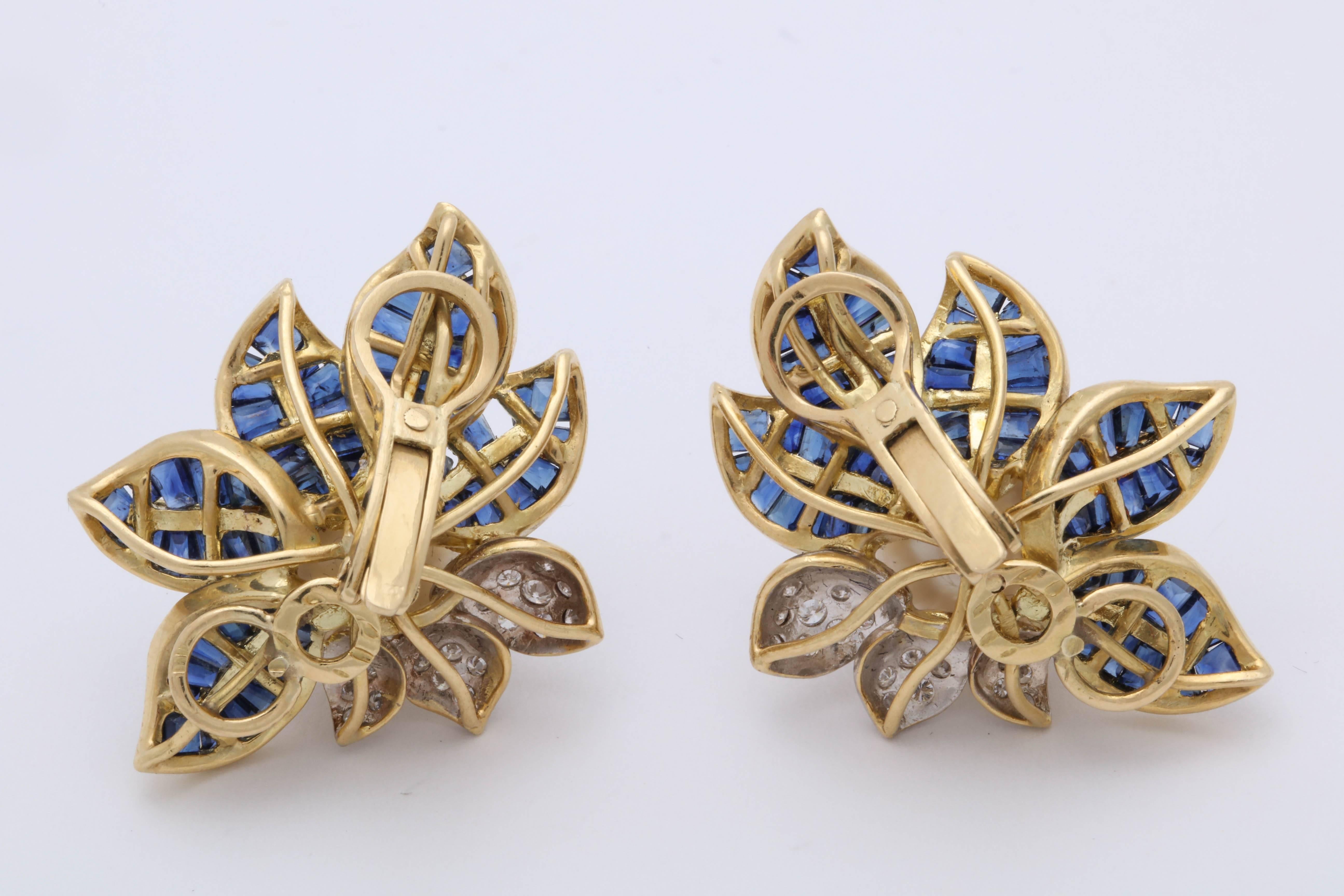 1980s Floral Leaf Large South Sea Pearl with Sapphires and Diamonds Earrings 1