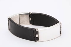 1980s Gucci Leather with Sterling Silver Panels Chic and Hip Link Bracelet