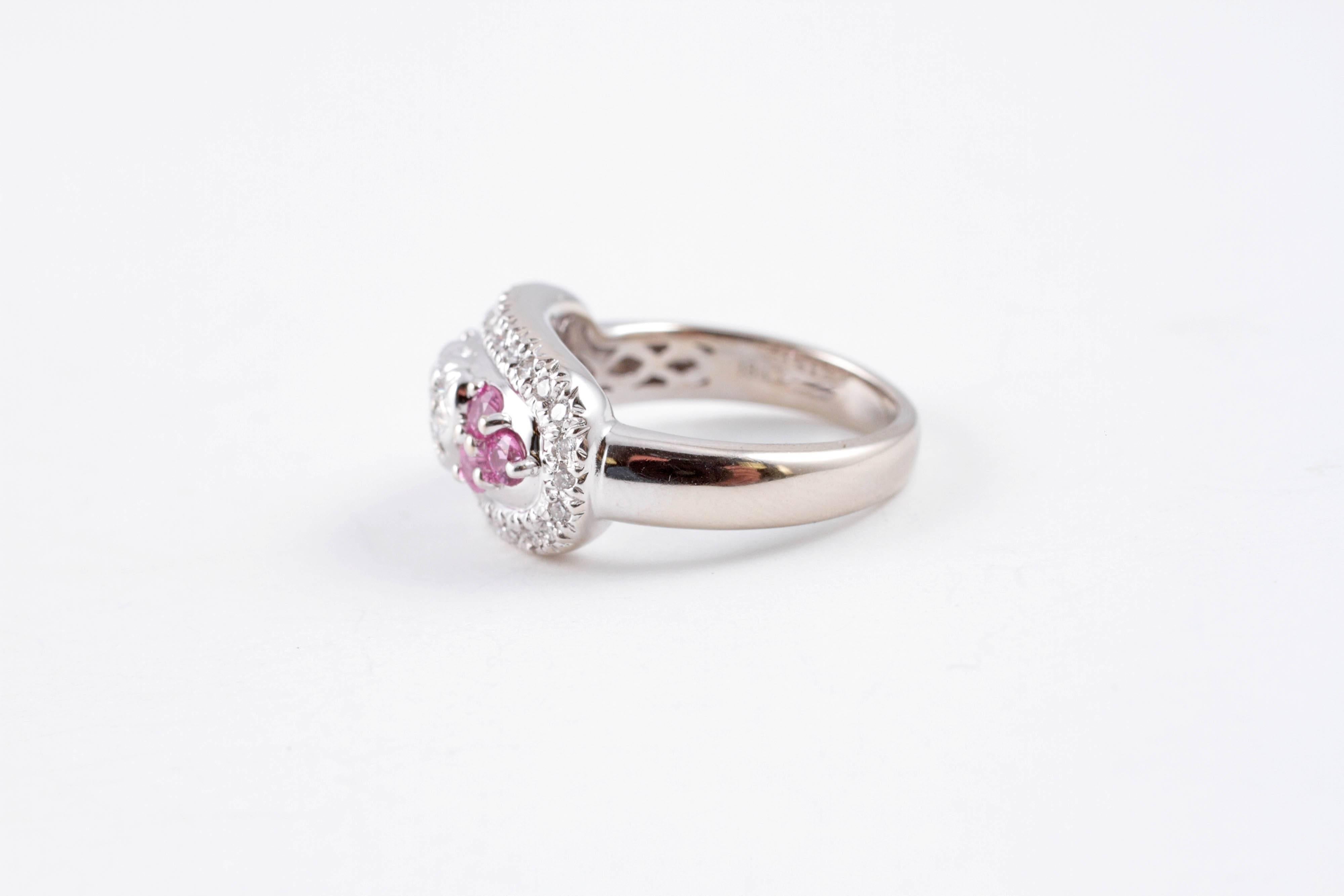 Women's Diamond Pink Sapphire White Gold Ring For Sale