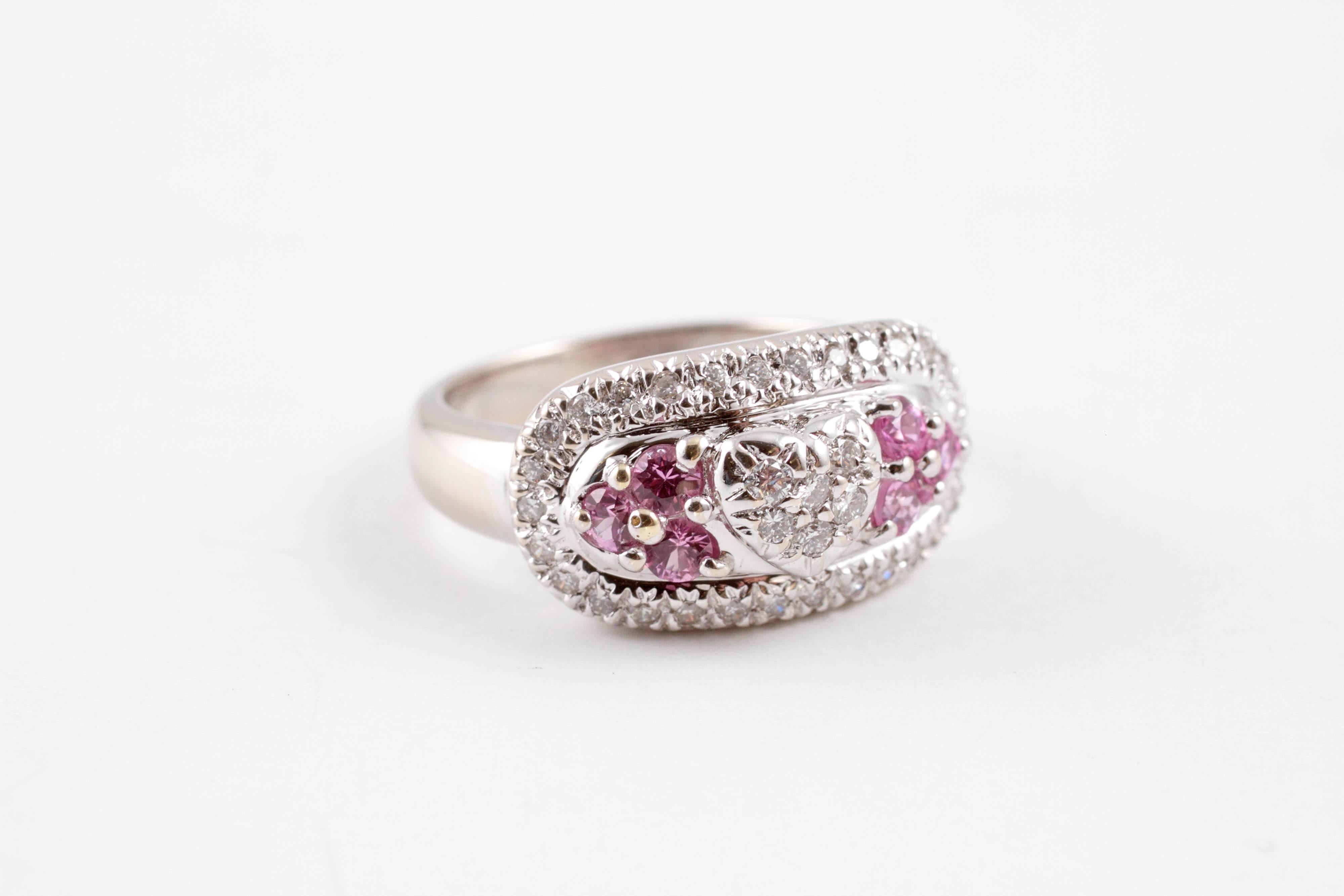 Diamond Pink Sapphire White Gold Ring For Sale 3