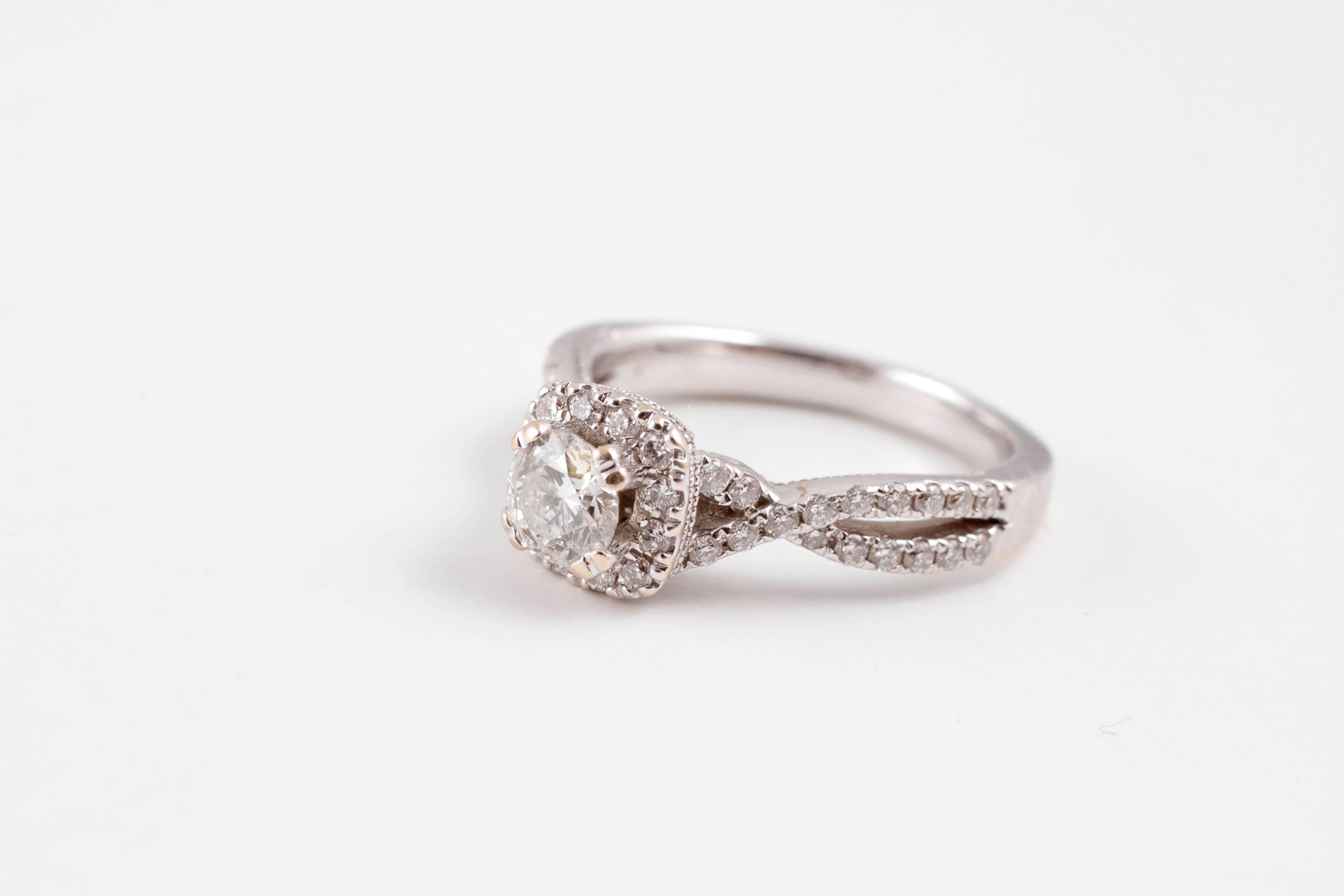 Such a lovely ring!  By Demetrios in 14 karat white gold with 1.00 carat of diamonds
Size 6.5