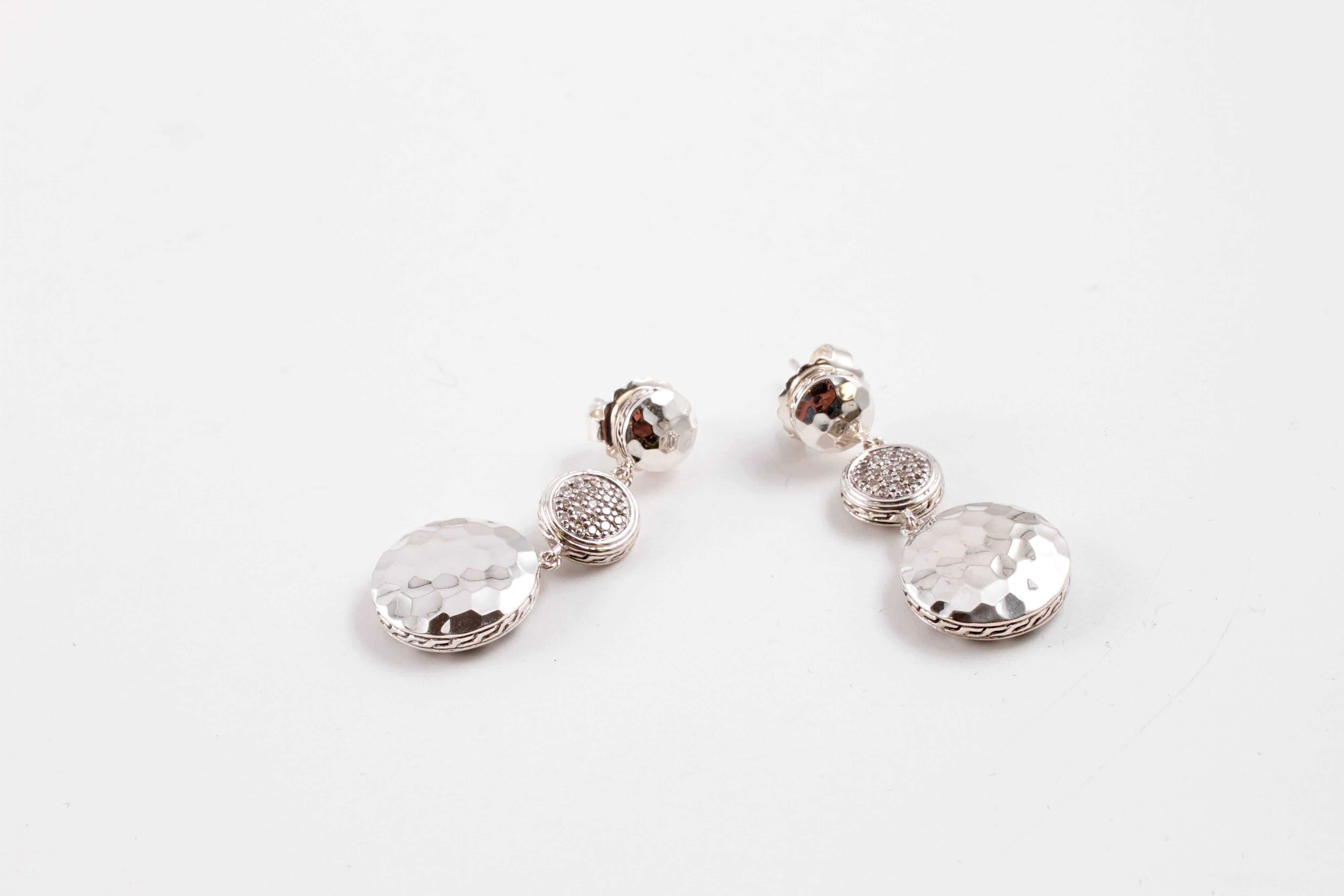 Triple drop textured diamond earrings in sterling silver by John Hardy.  