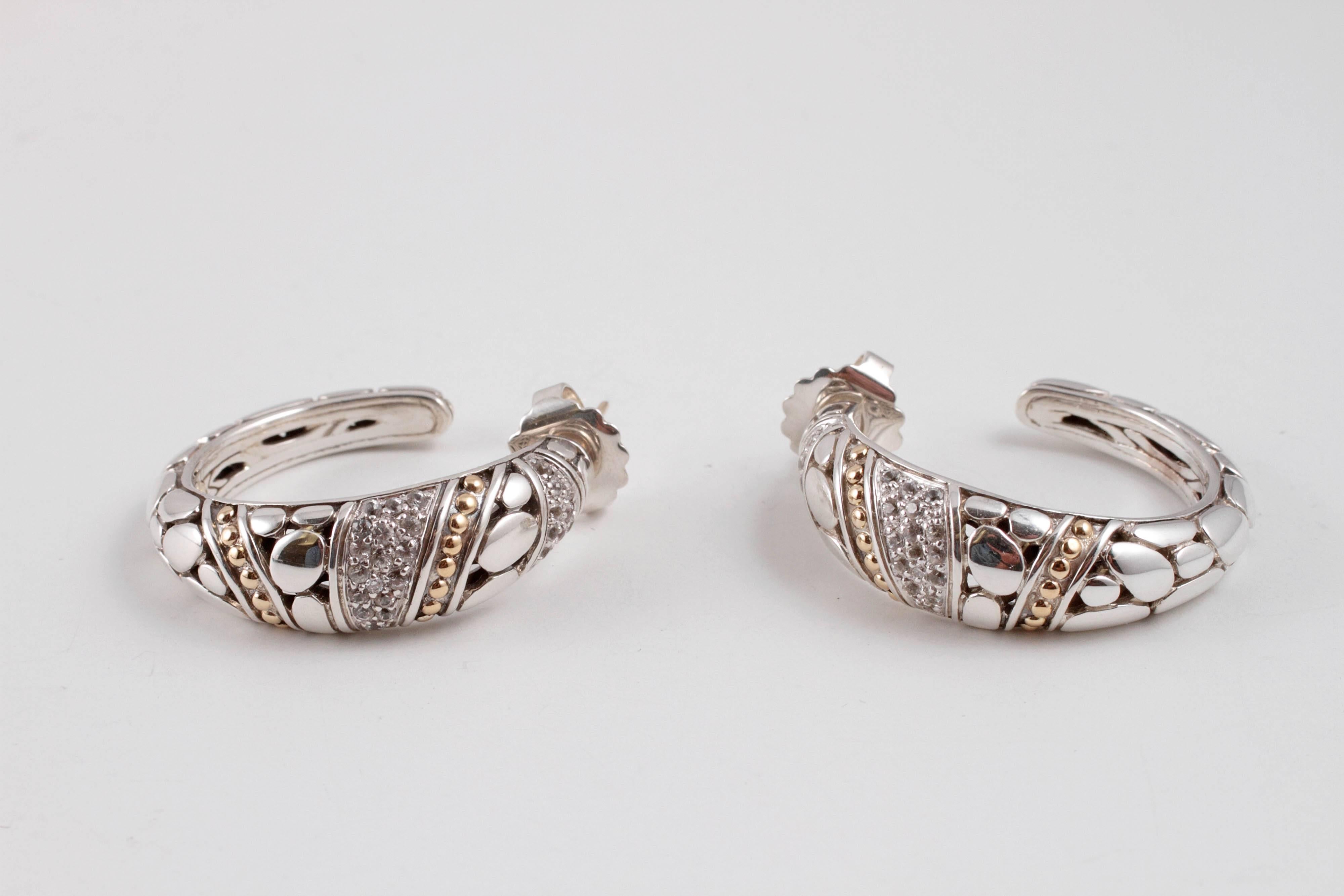Love love these hoops!  In sterling silver with 18 karat yellow gold accents and bead-set, diamonds.  Classic treasures!