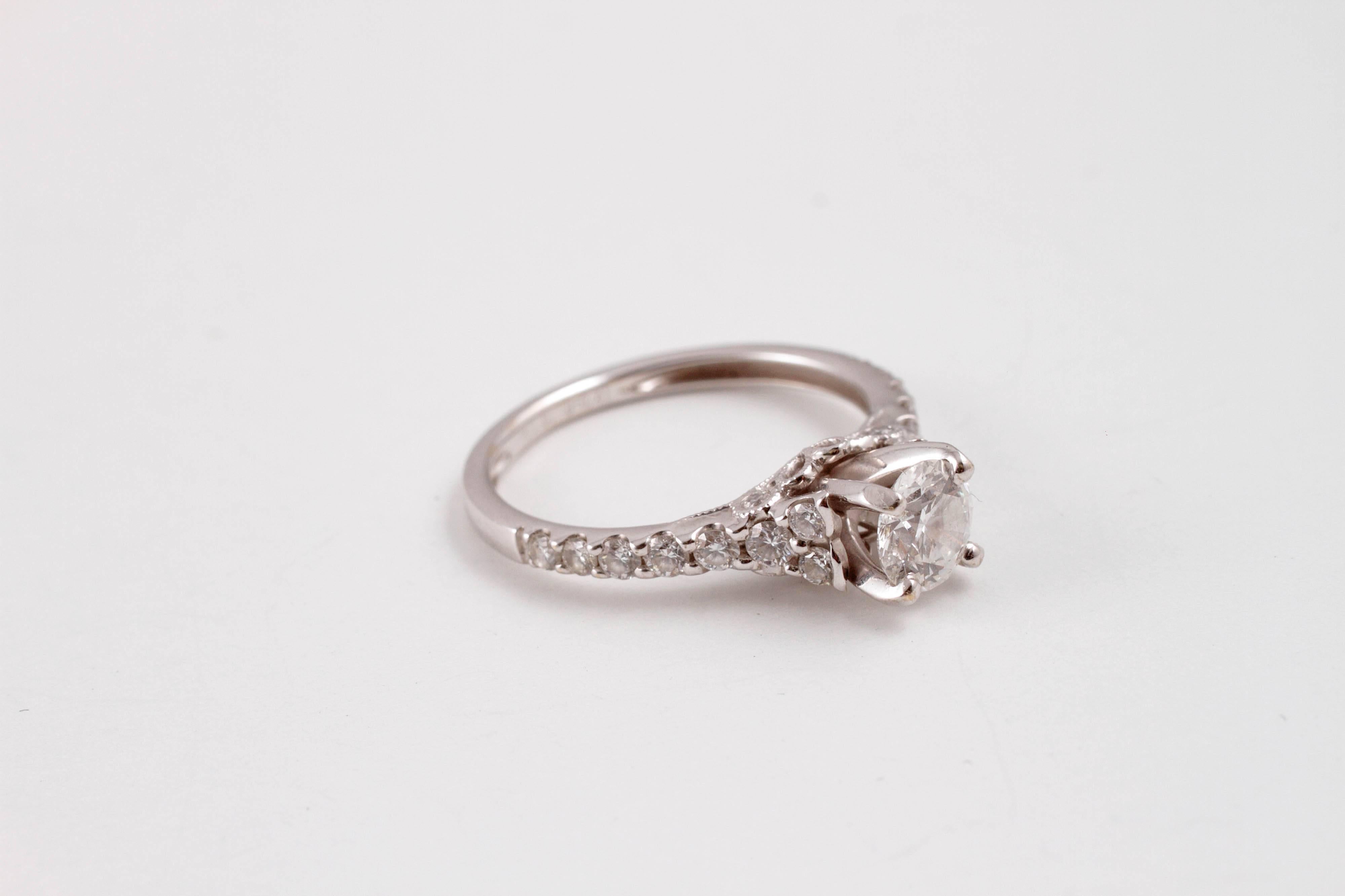 Round Cut White Gold Diamond Engagement Ring GIA Certified 0.61 Carat Center