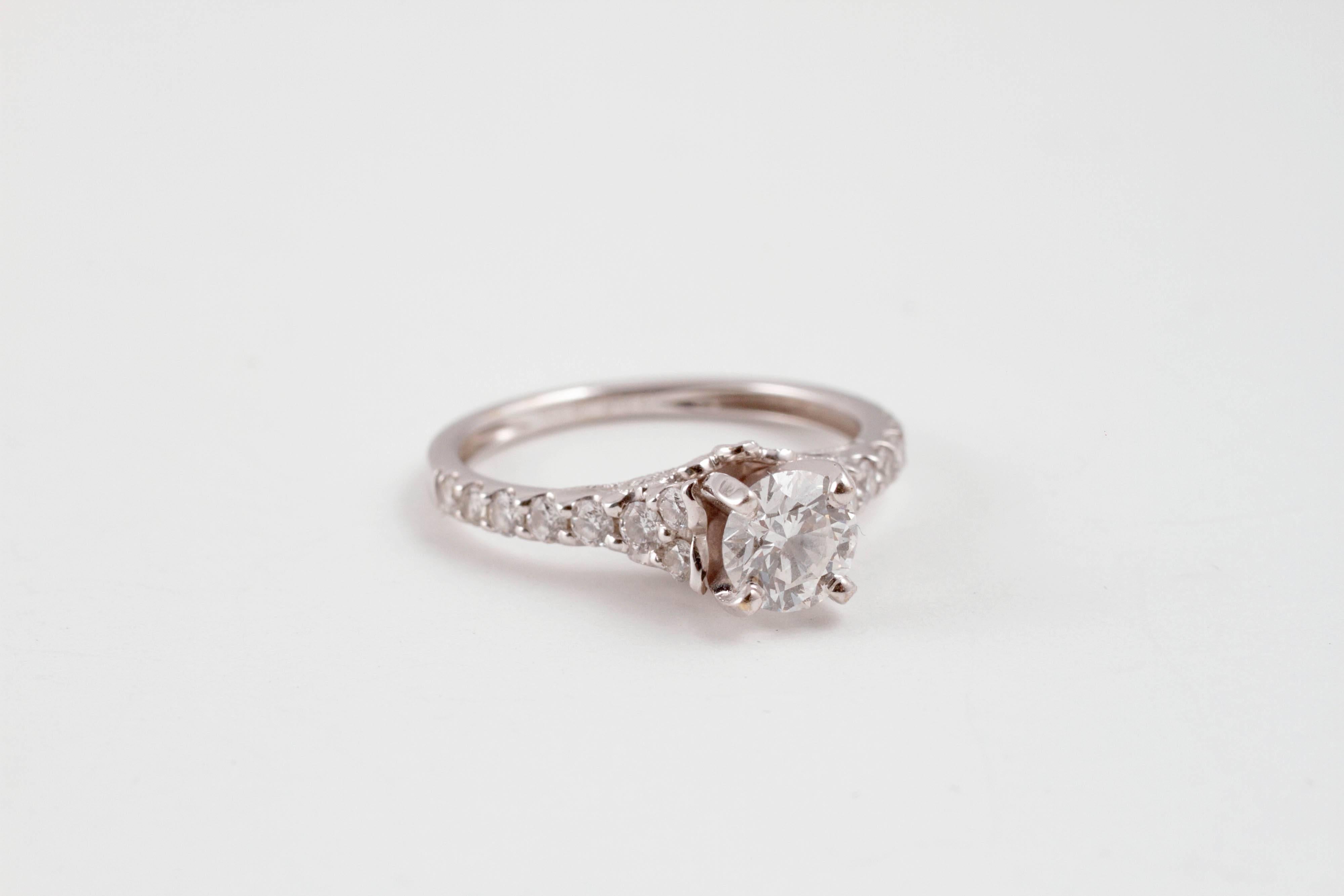 Women's White Gold Diamond Engagement Ring GIA Certified 0.61 Carat Center