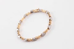 14K Two Tone Diamond Link Bracelet, 1.00 Carat, 7.25 Inches, 1980