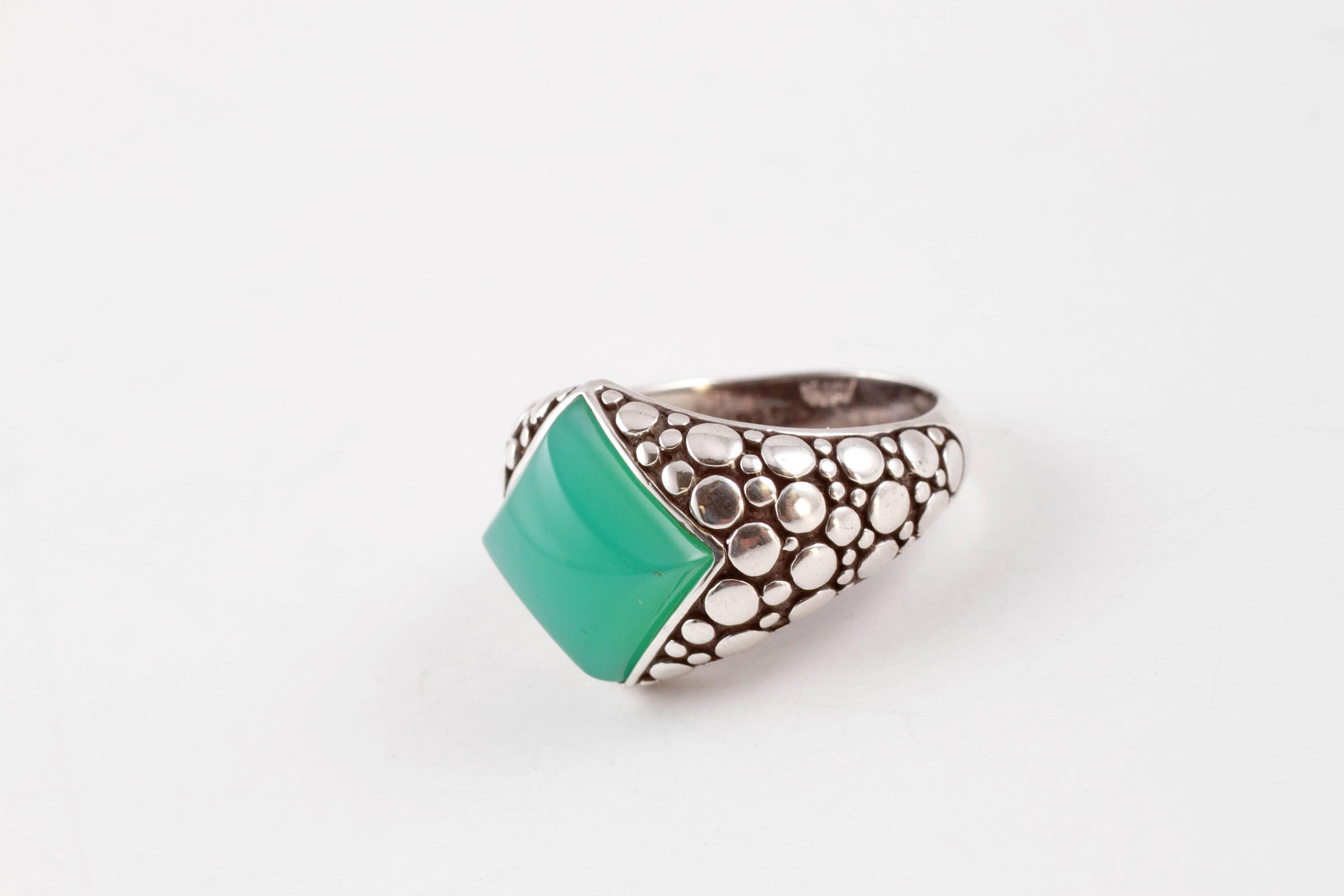 Colorful John Hardy ring with cabochon chrysoprase.  Size 6.5 in sterling silver Dot pattern.
