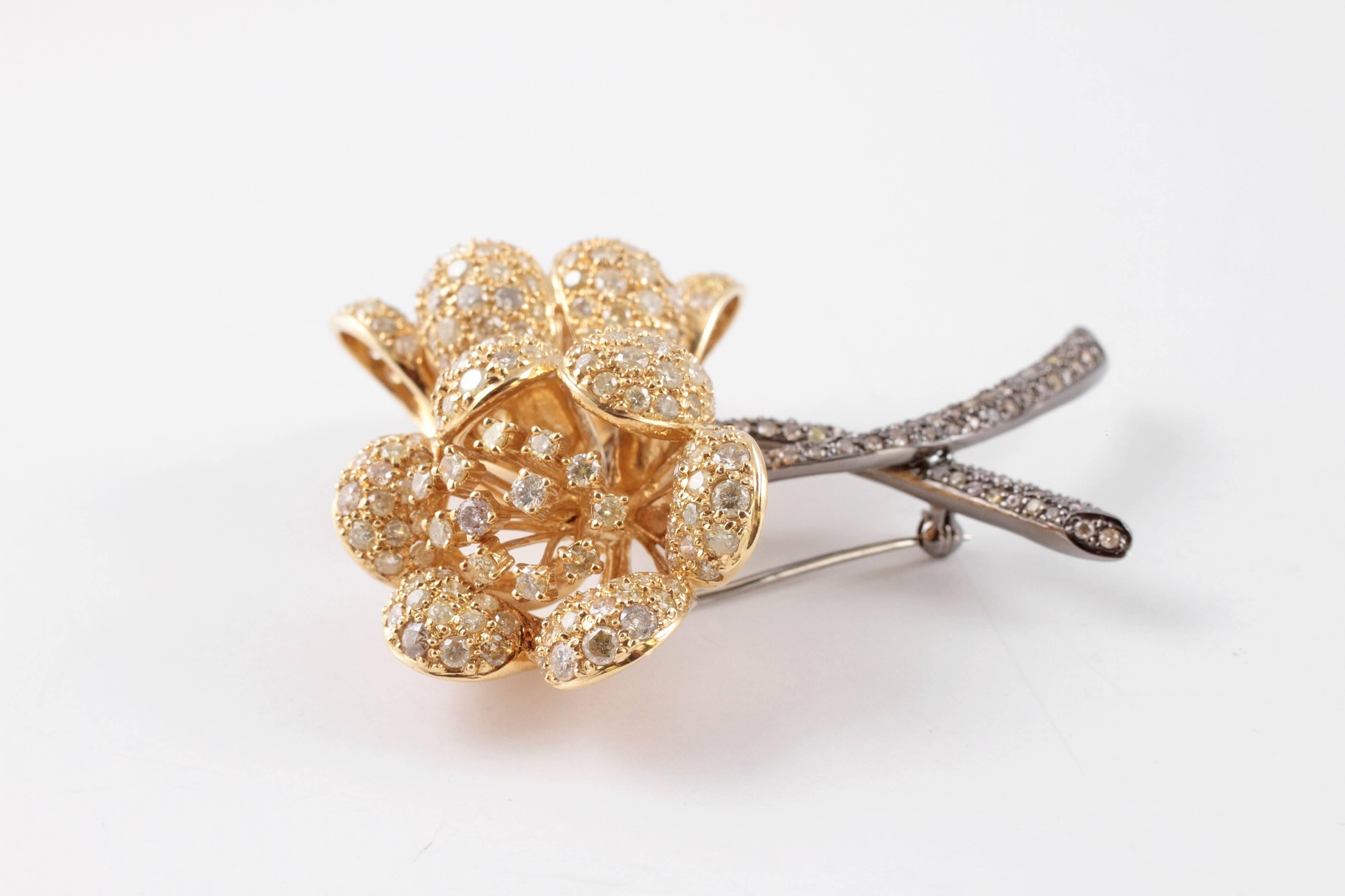 14.80 Carat Colored Diamond Flower Brooch 1