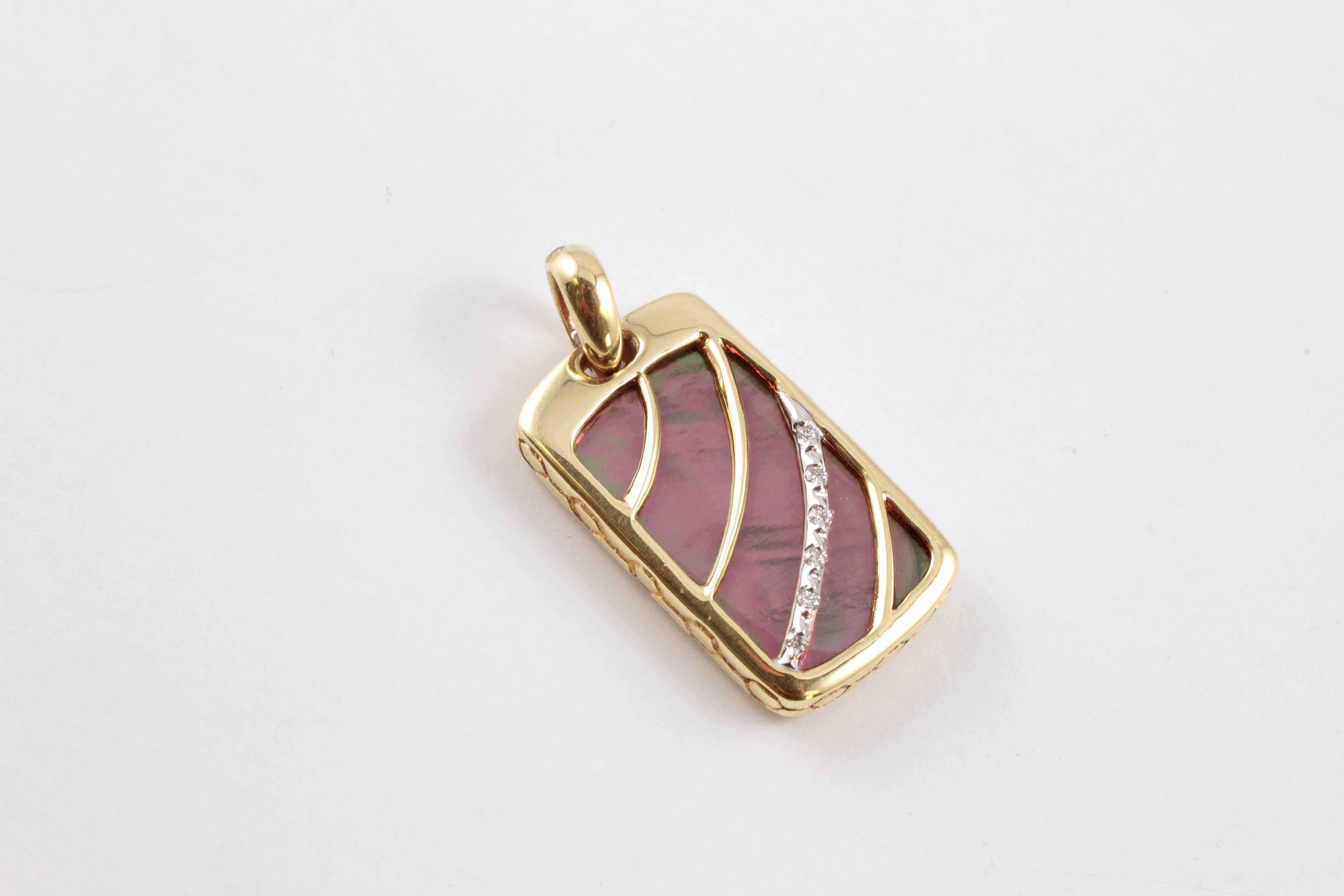 Asch or Grossbardt Mother-of-Pearl, Diamond Yellow Gold Pendant and Chain In Good Condition In Dallas, TX