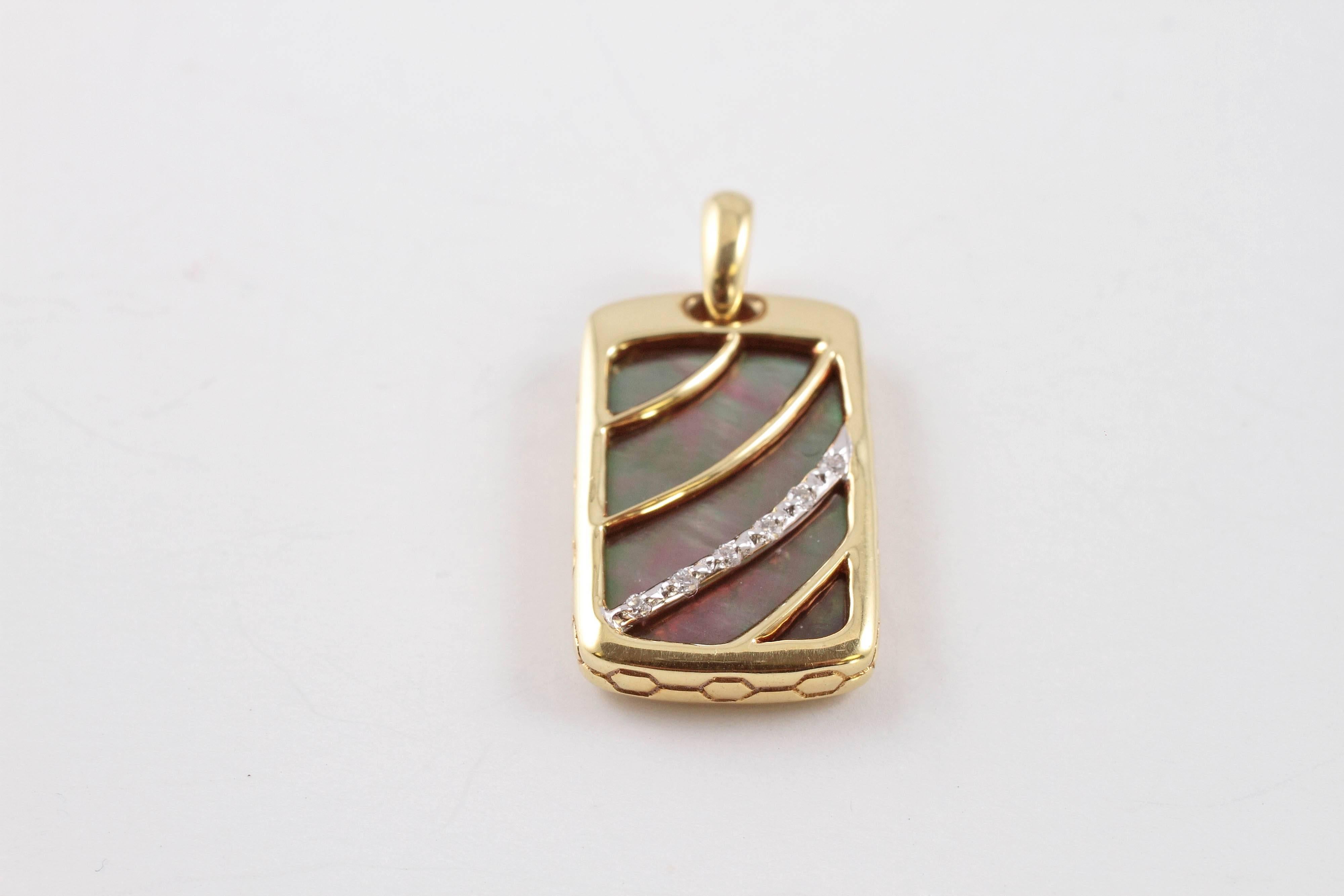 Women's or Men's Asch or Grossbardt Mother-of-Pearl, Diamond Yellow Gold Pendant and Chain