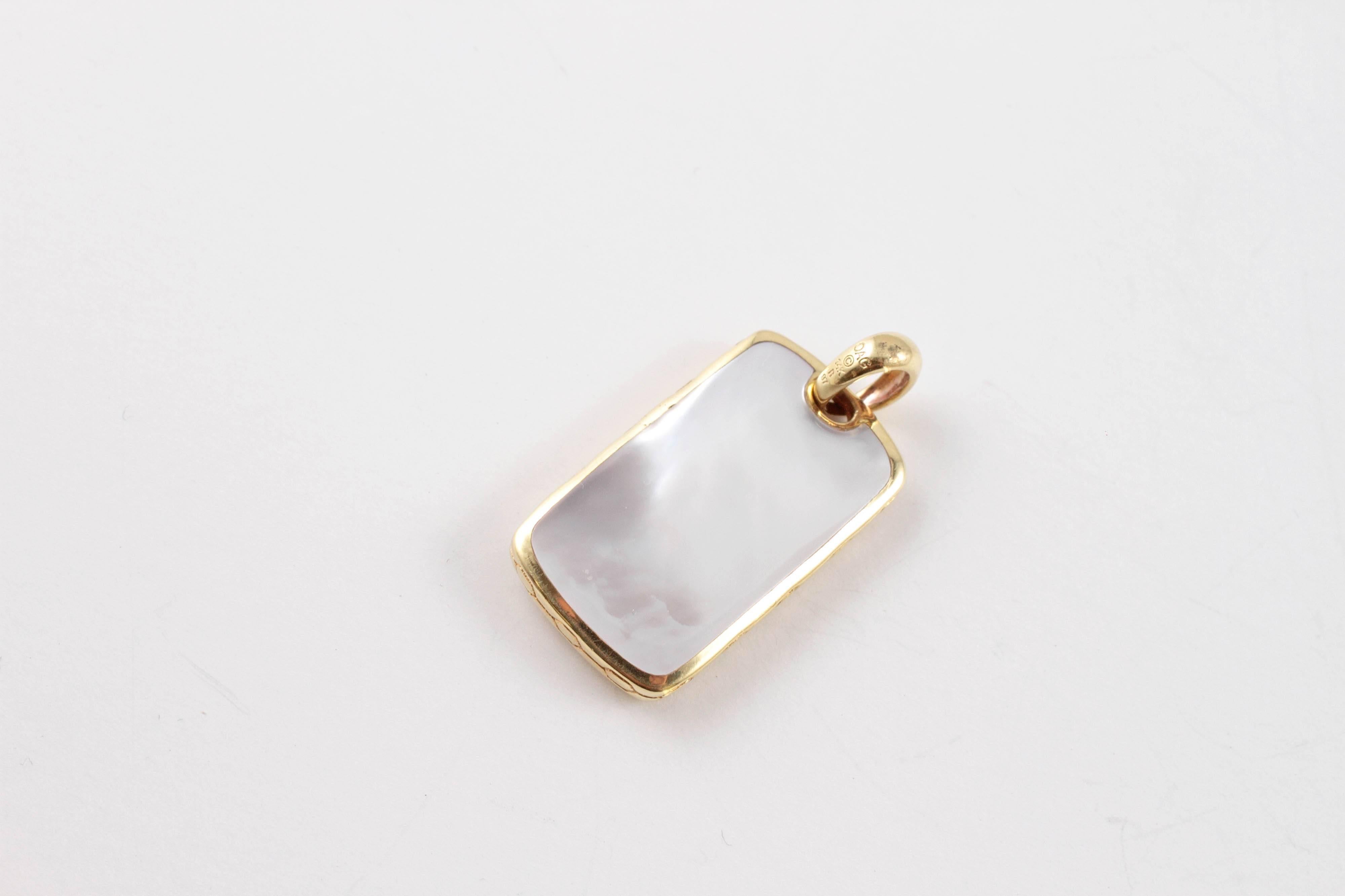 Asch or Grossbardt Mother-of-Pearl, Diamond Yellow Gold Pendant and Chain 3