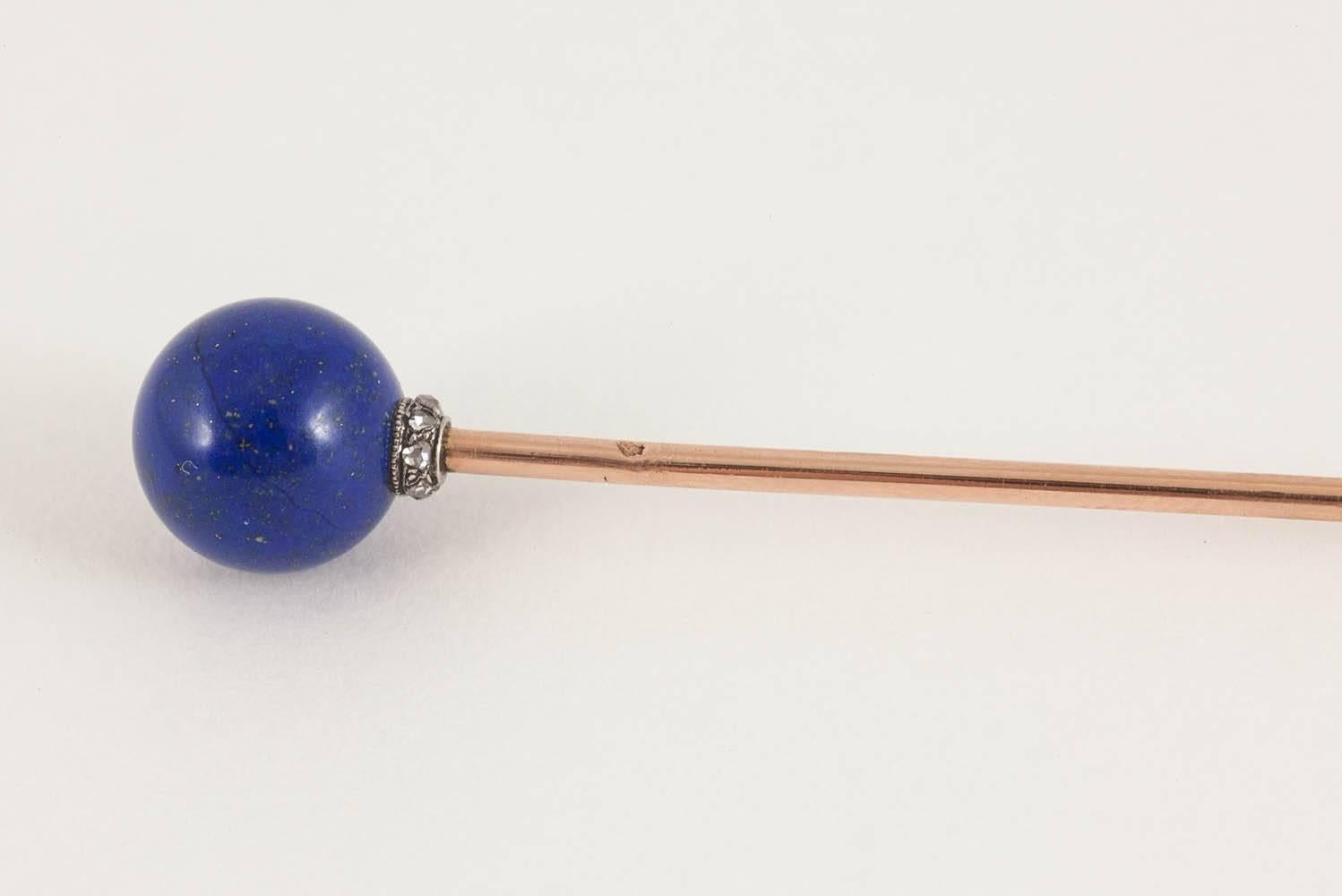 Rose Cut Tiepin, 19th century lapis Lazuli, rose cut diamond collar French c, 1890-1900