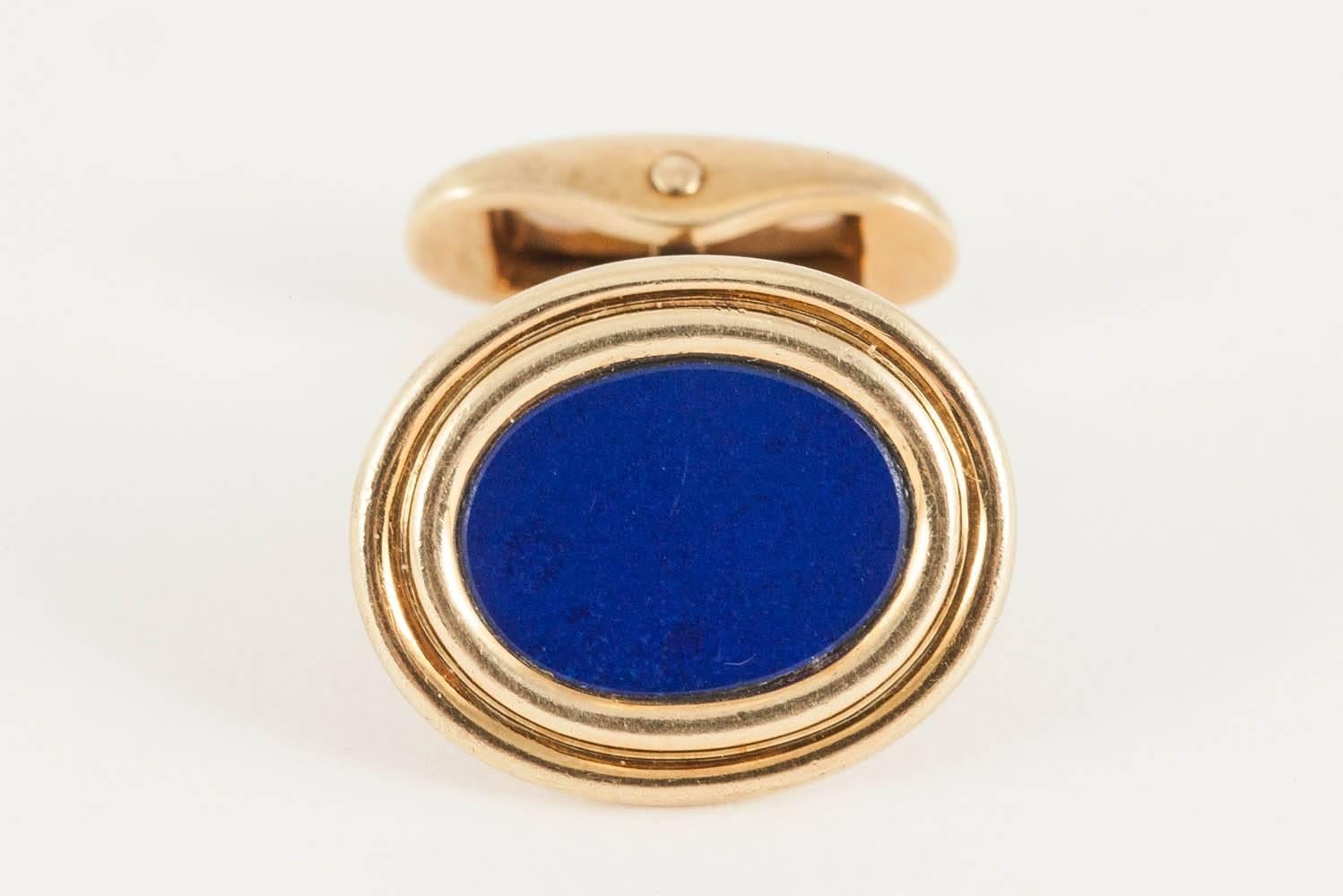 Women's or Men's Cufflinks, 14kt gold and lapis lazuli single sided , c, 1970