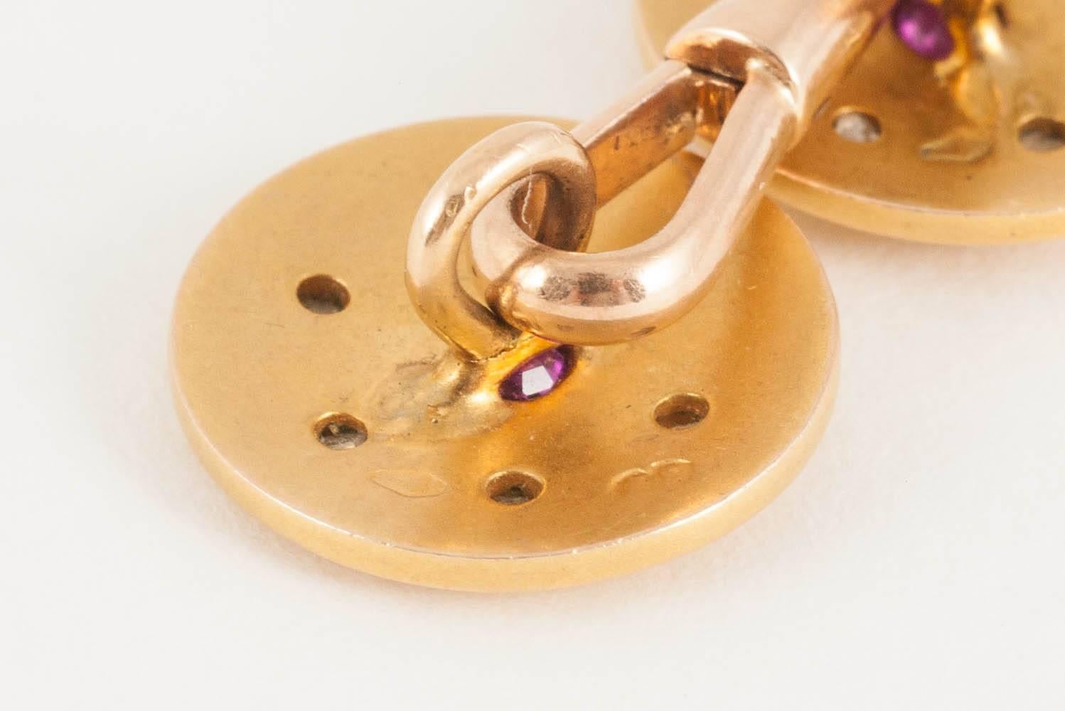 Men's Cufflinks 14 Karat Gold, Rubies & Diamonds in a Star Setting, Austria circa 1890 For Sale