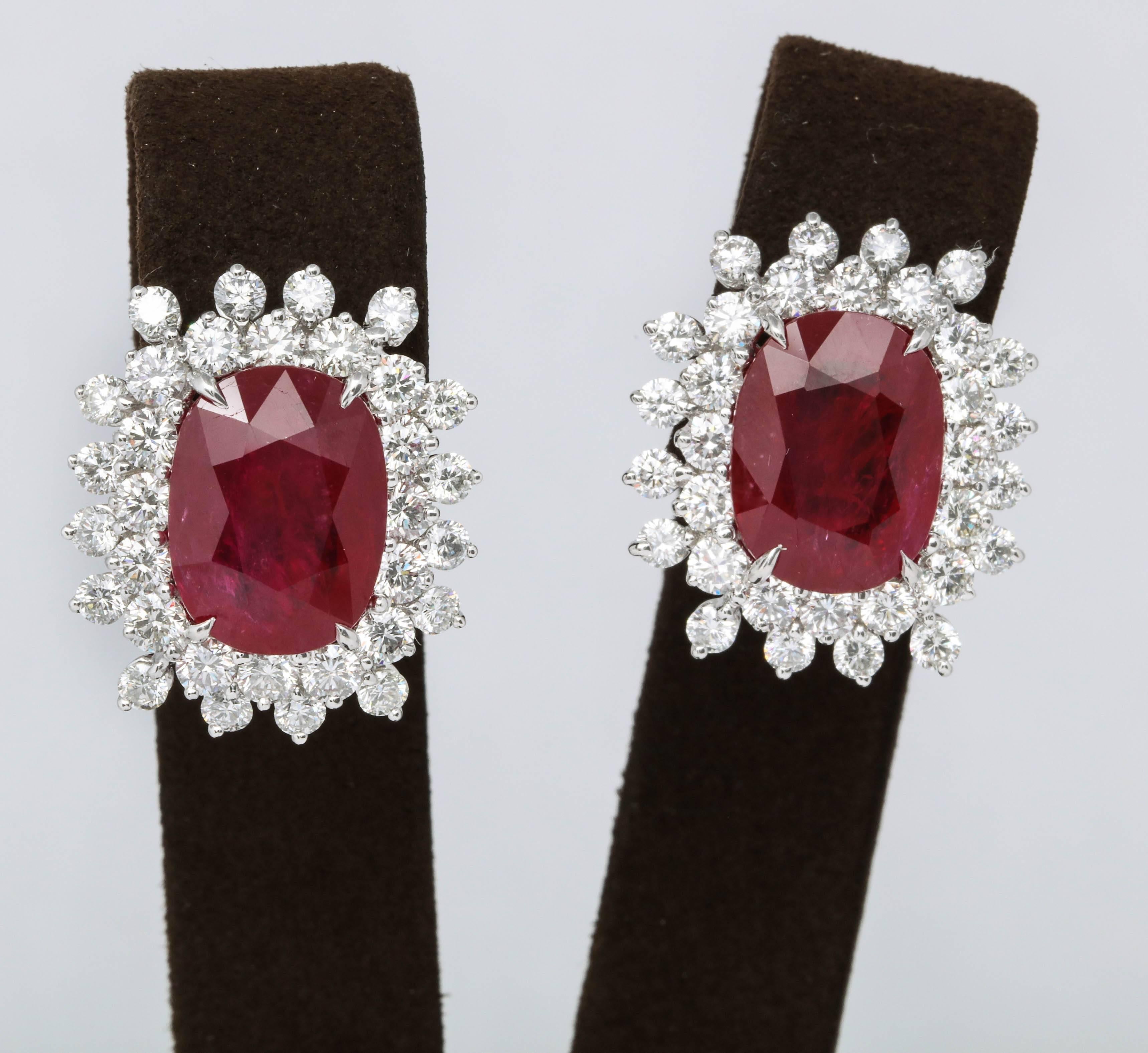 Cushion Cut Ruby and Diamond Earrings