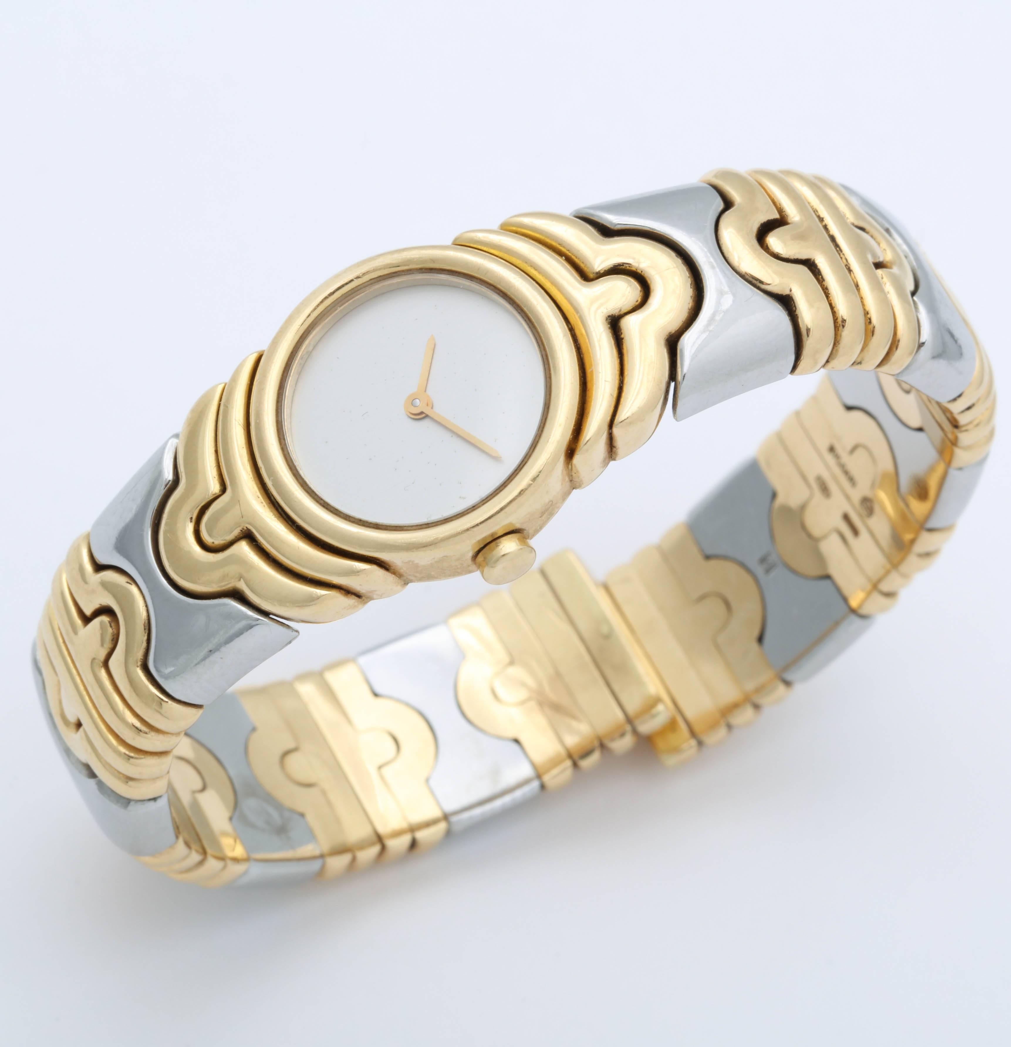 Bulgari yellow gold stainless steel Parenthese Quartz Wristwatch In Excellent Condition In New York, NY