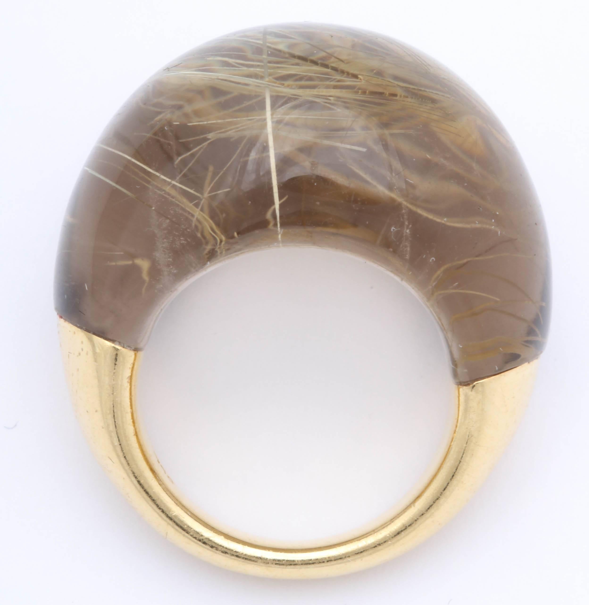 Rutilated Quartz and Gold Dome Ring For Sale 1