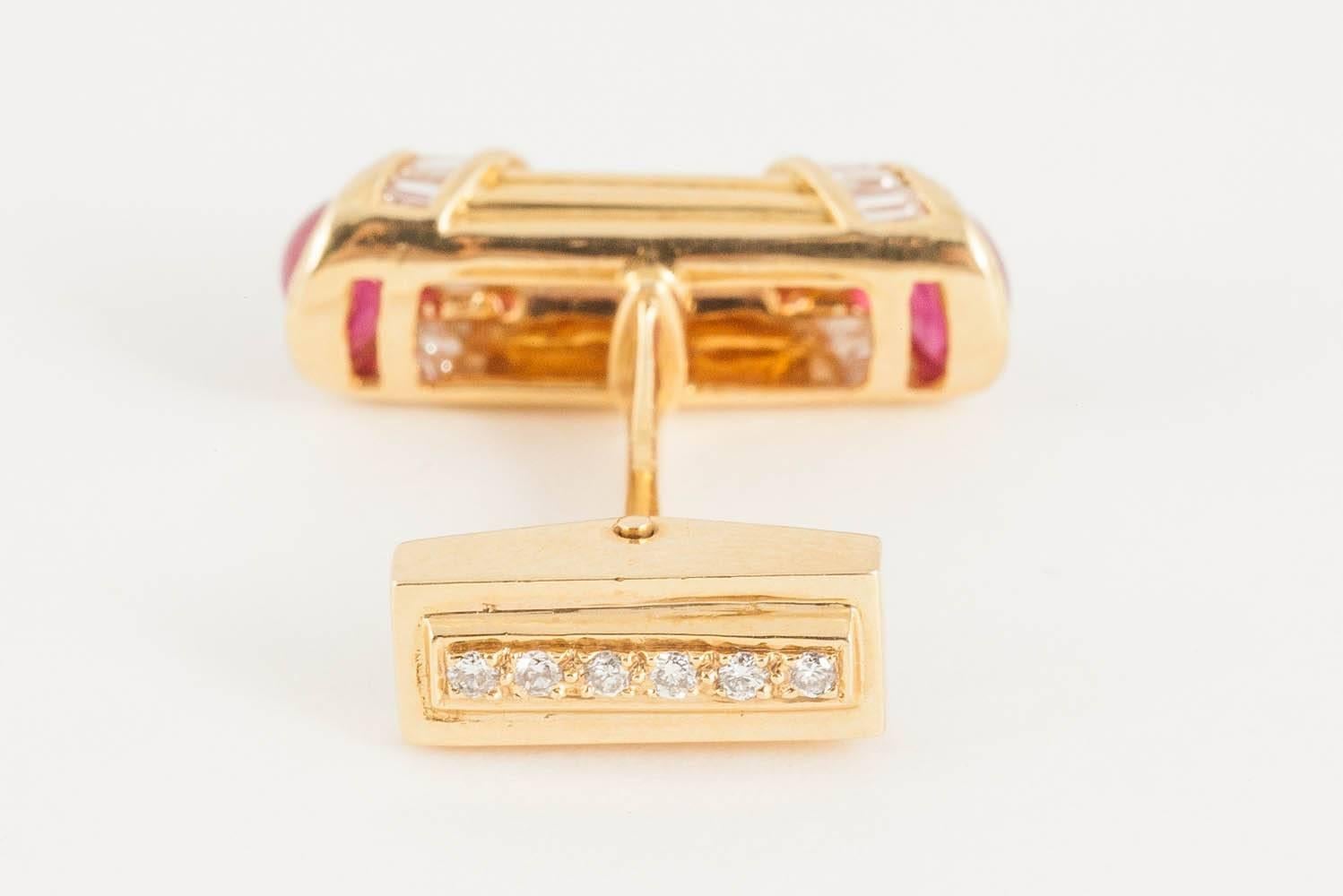 Cufflinks 1970s Adler of London Diamond, Ruby, 18 Carat Gold 1