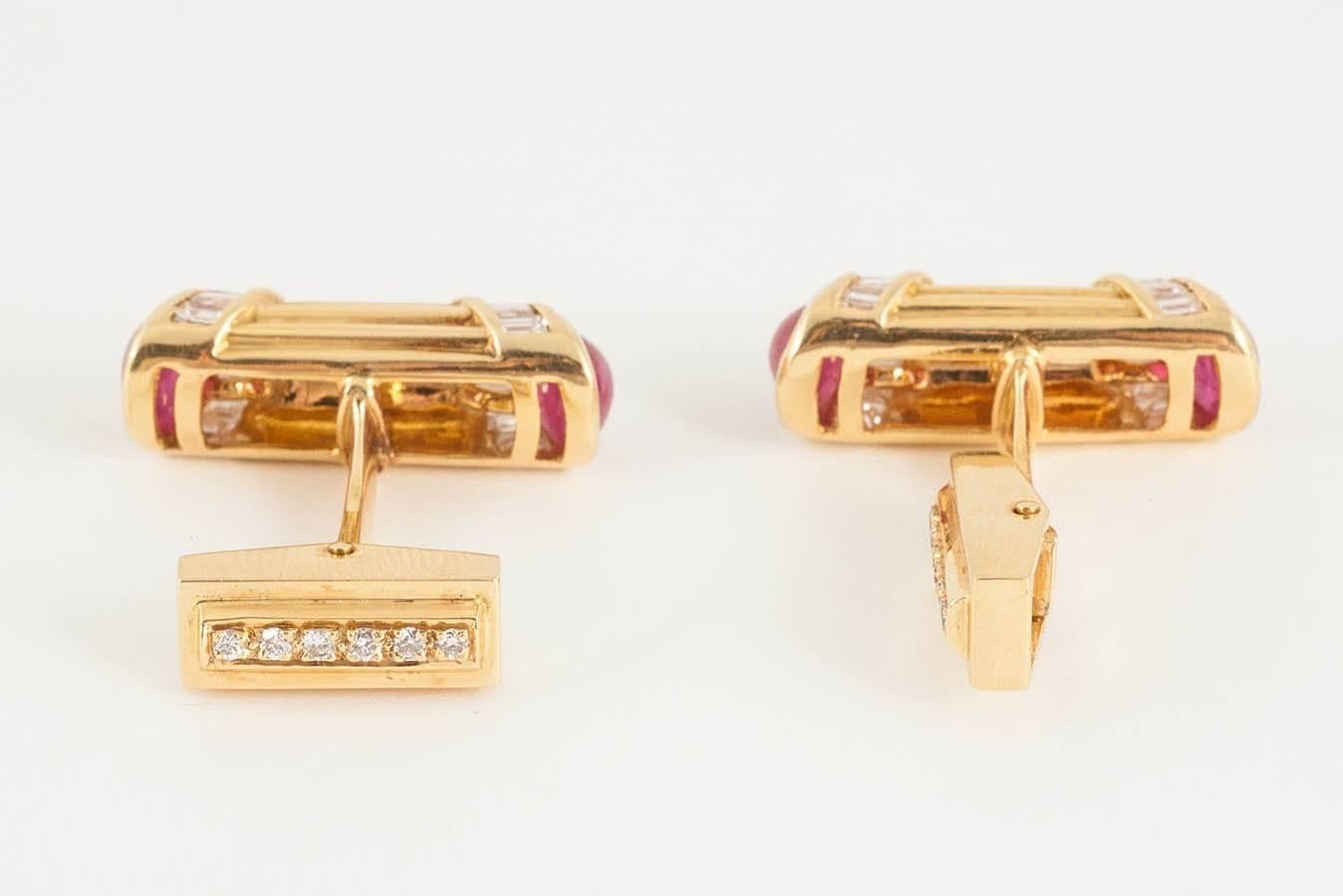 Cufflinks 1970s Adler of London Diamond, Ruby, 18 Carat Gold 2