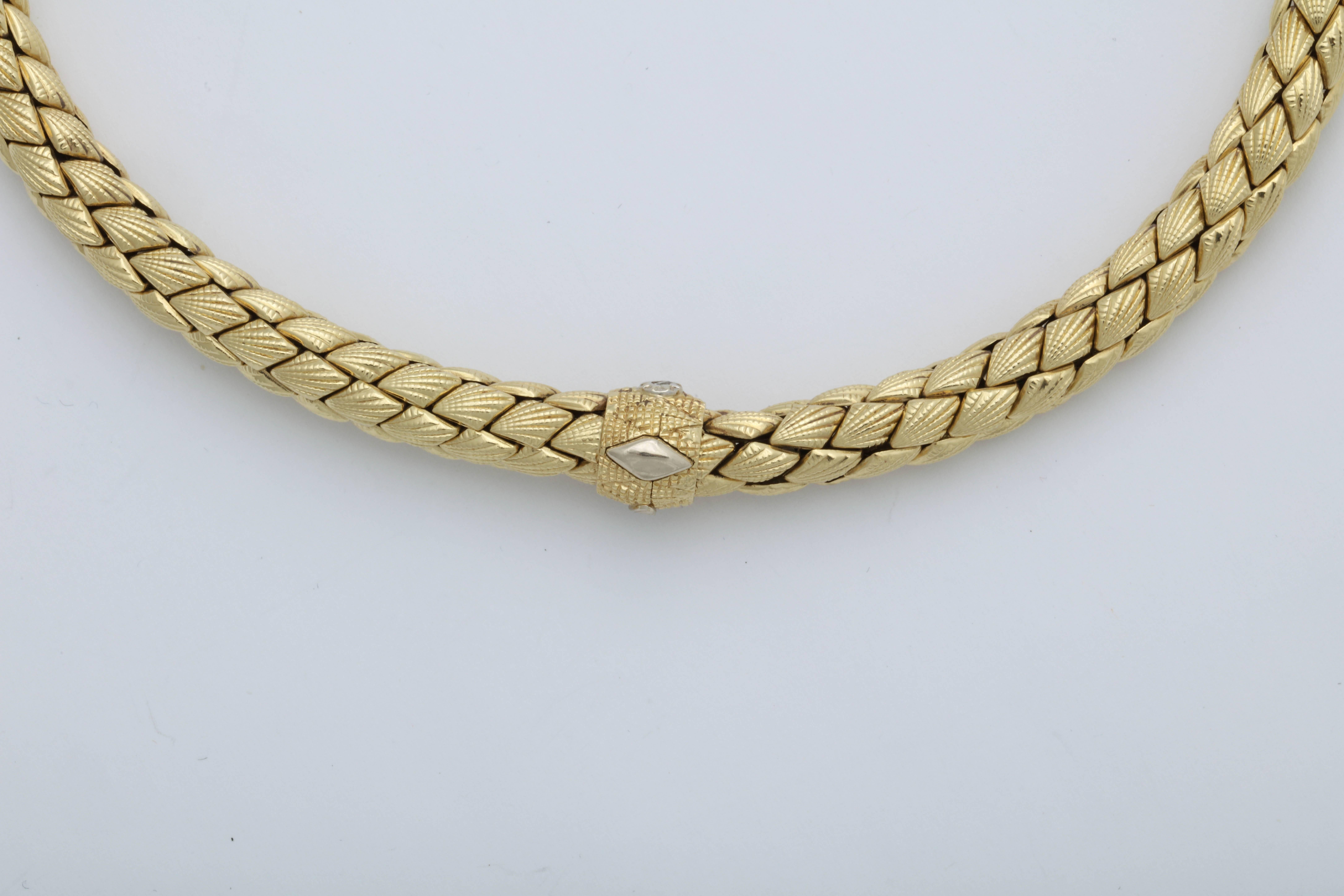 18kt Yellow Gold Woven Cement necklace. Can be bought with associated Chimento Bracelet. Fully marked & signed.  Italian & so chic and refined.  Ring like clasp