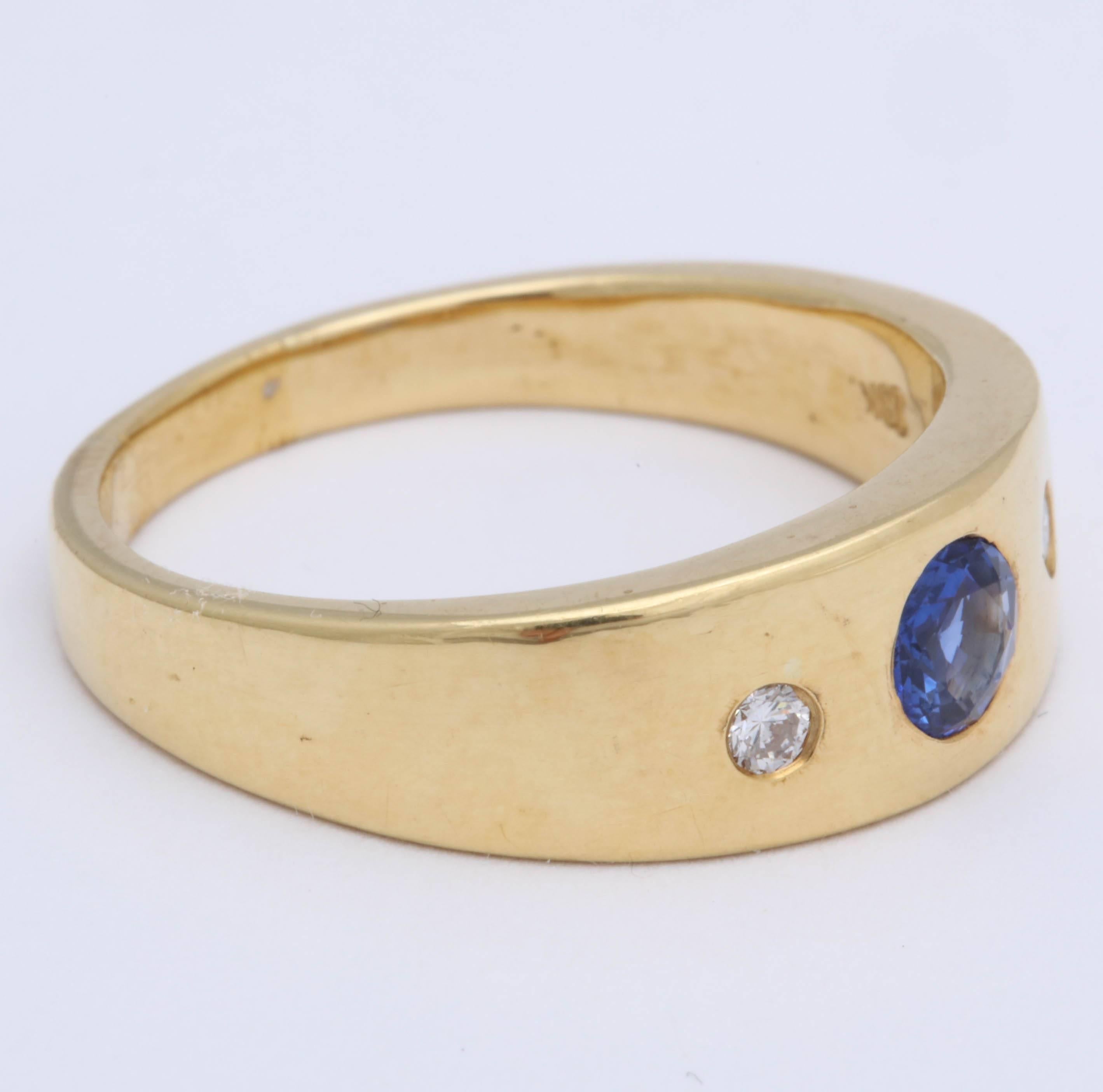 Modern Blue Sapphire and Diamond Band Ring For Sale