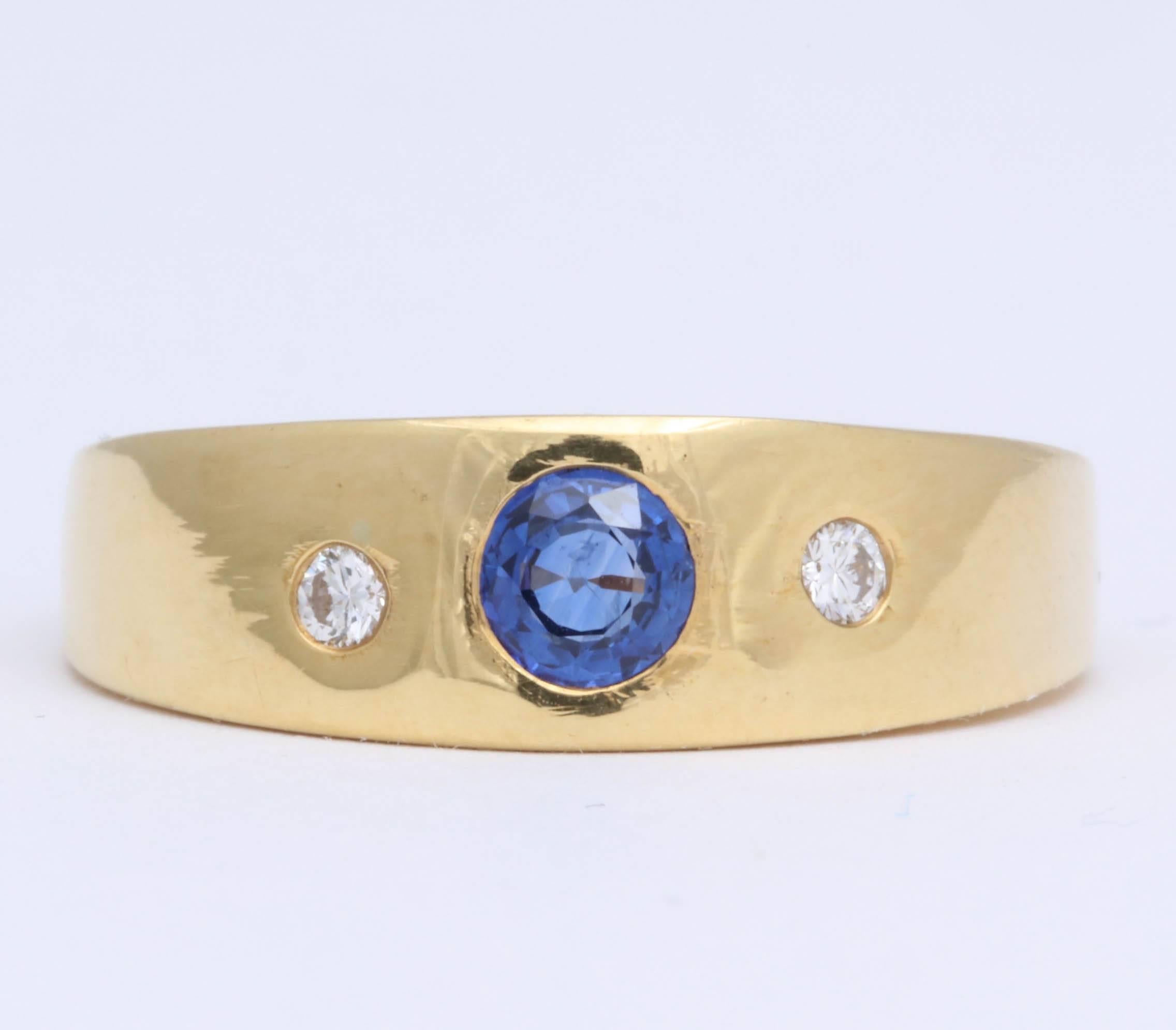 Blue Sapphire and Diamond Band Ring In New Condition For Sale In TRYON, NC