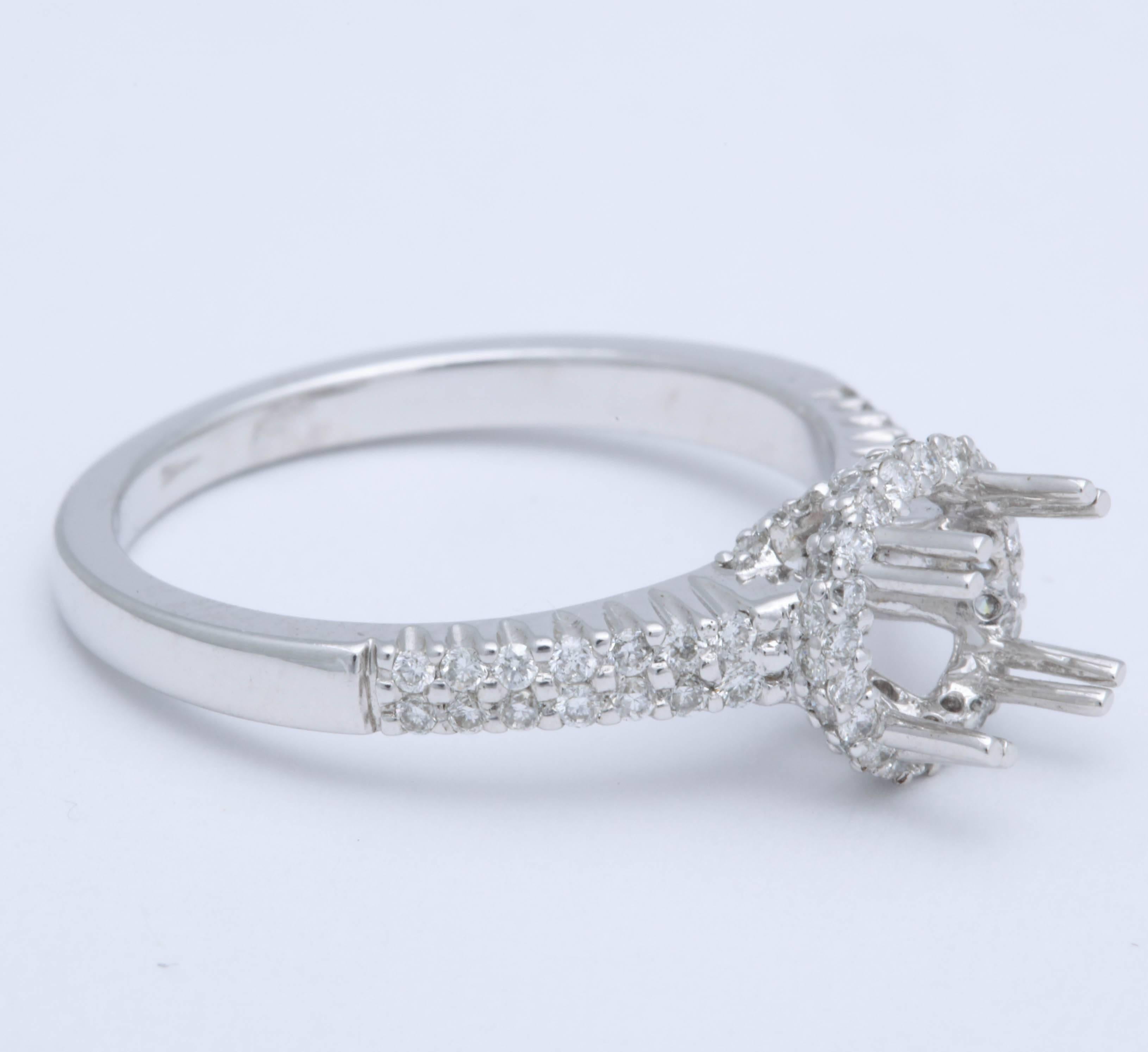 Modern White Gold and Diamond Halo Solitaire Mounting For Sale