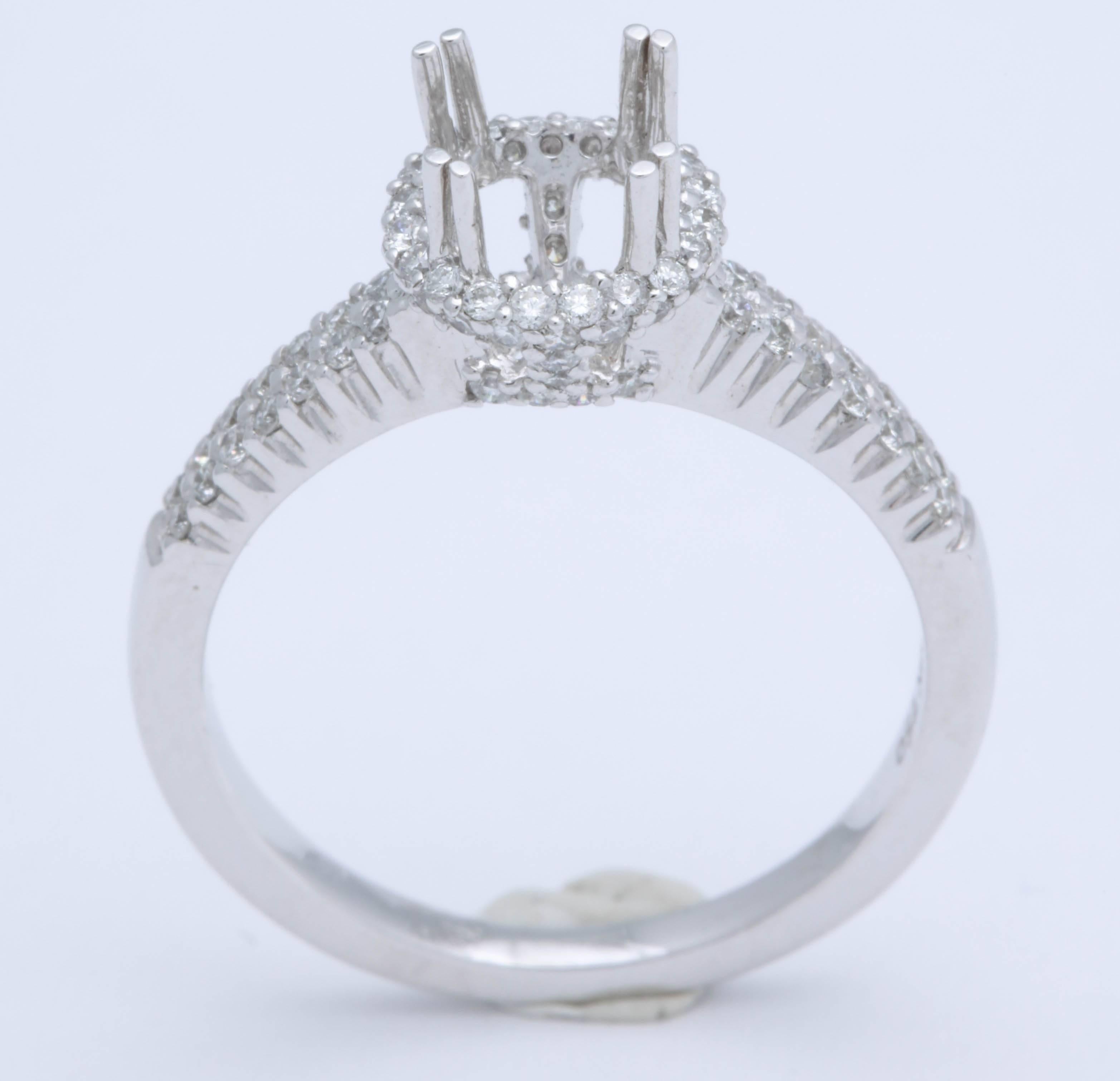 Women's or Men's White Gold and Diamond Halo Solitaire Mounting For Sale