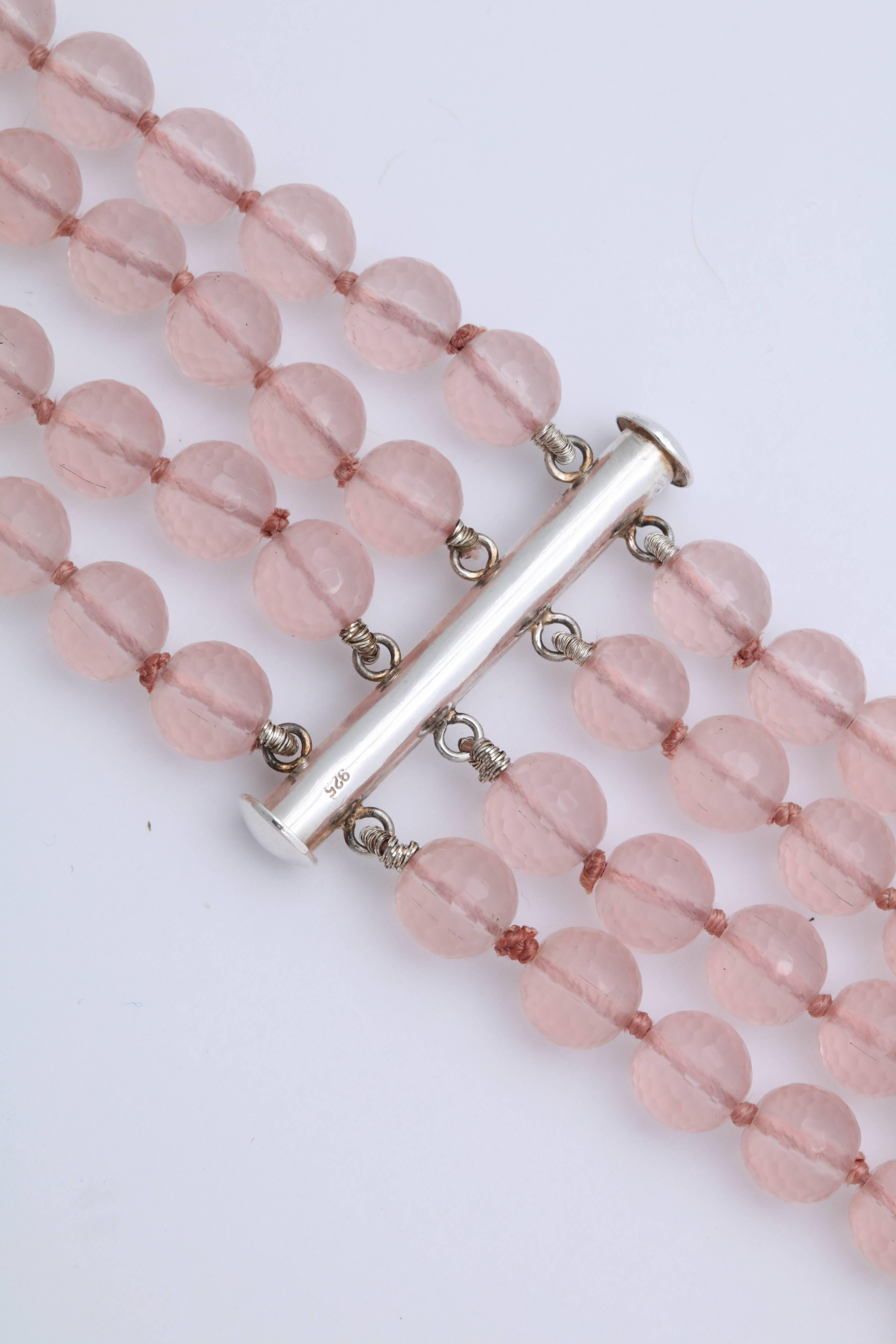 Modern Rose Quartz Bead Necklace For Sale