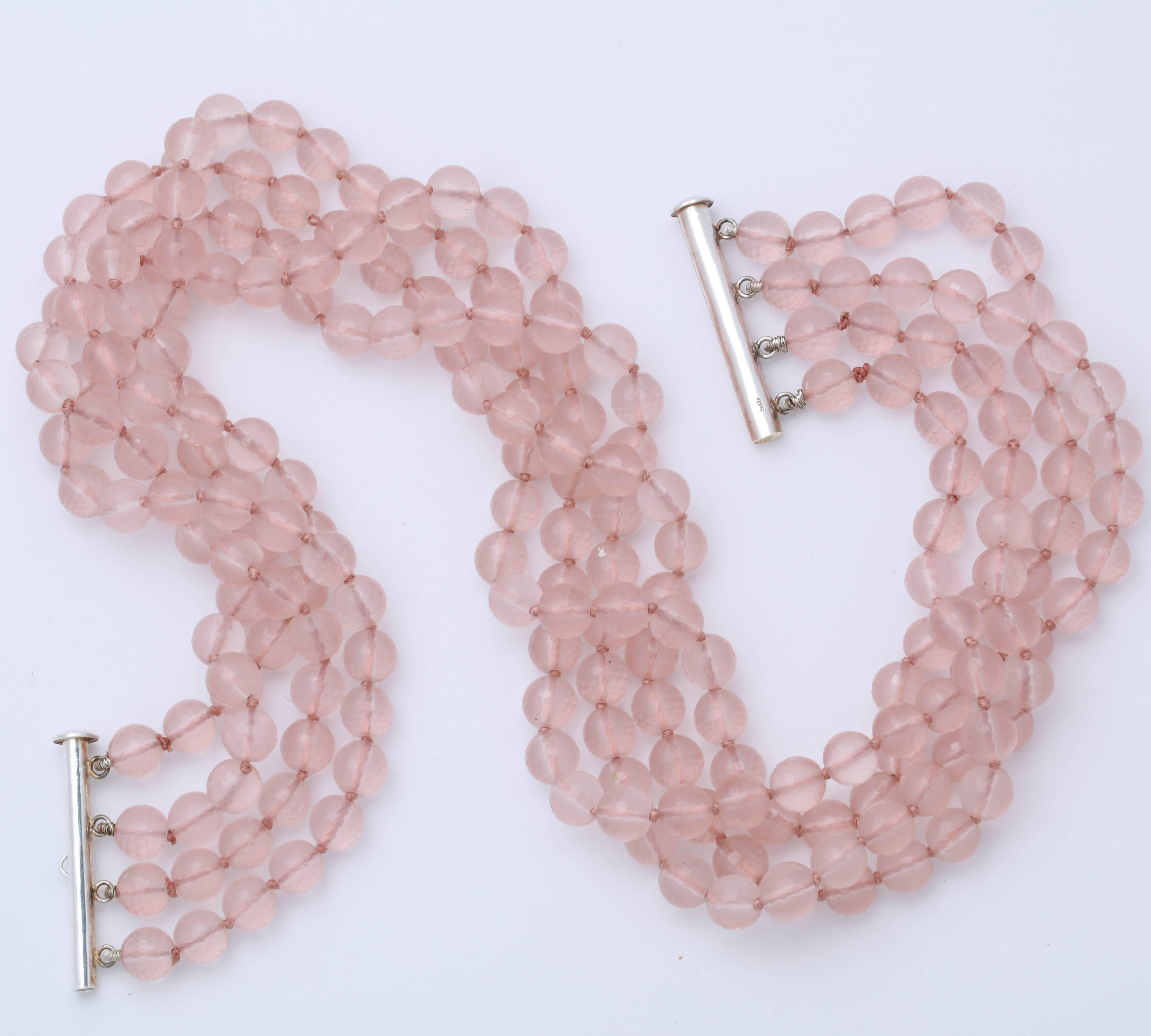 Rose Quartz Bead Necklace In New Condition For Sale In TRYON, NC