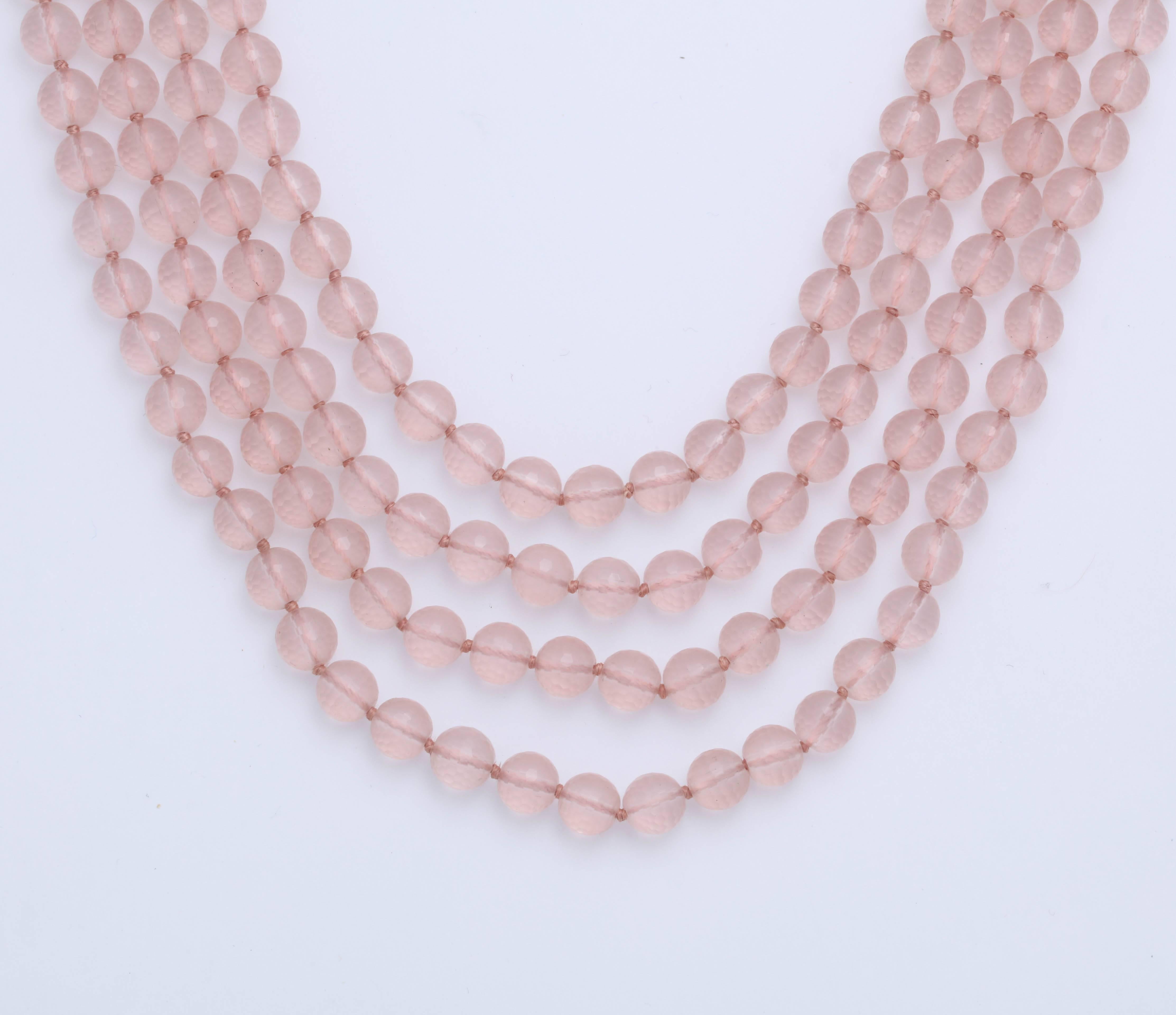 Women's or Men's Rose Quartz Bead Necklace For Sale