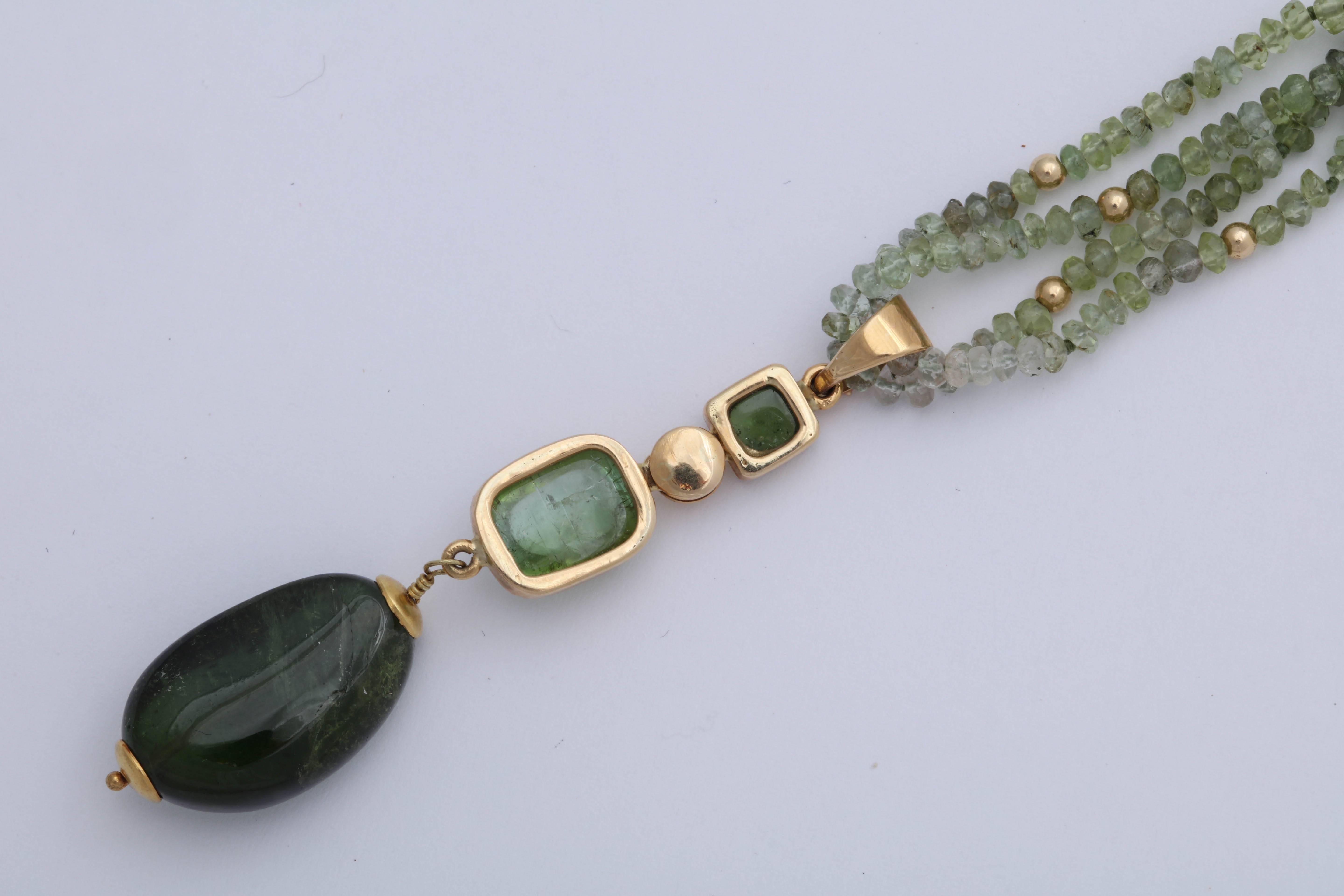 Women's or Men's Green Tourmaline Bead and Cabochon Necklace For Sale